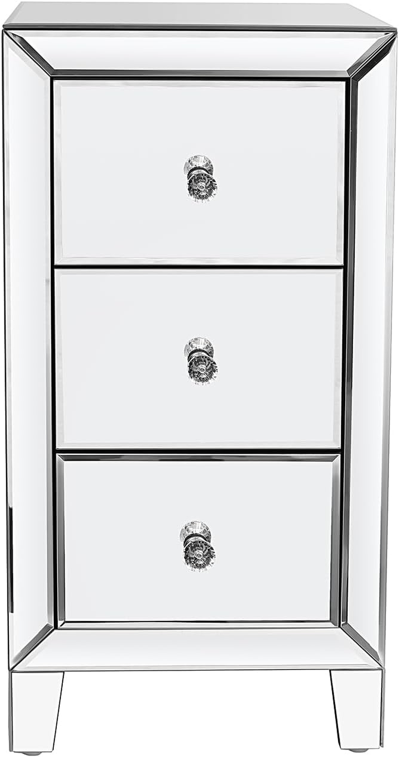 Design Glass Side Table Mirrored Nightstand with 3 Drawer End Table Mirror Accent Silver Table Mirrored Dresser,Nightstand Sets for Bedroom Mini Cabinet Bedside Tables Glass Tables Mirrored Furniture