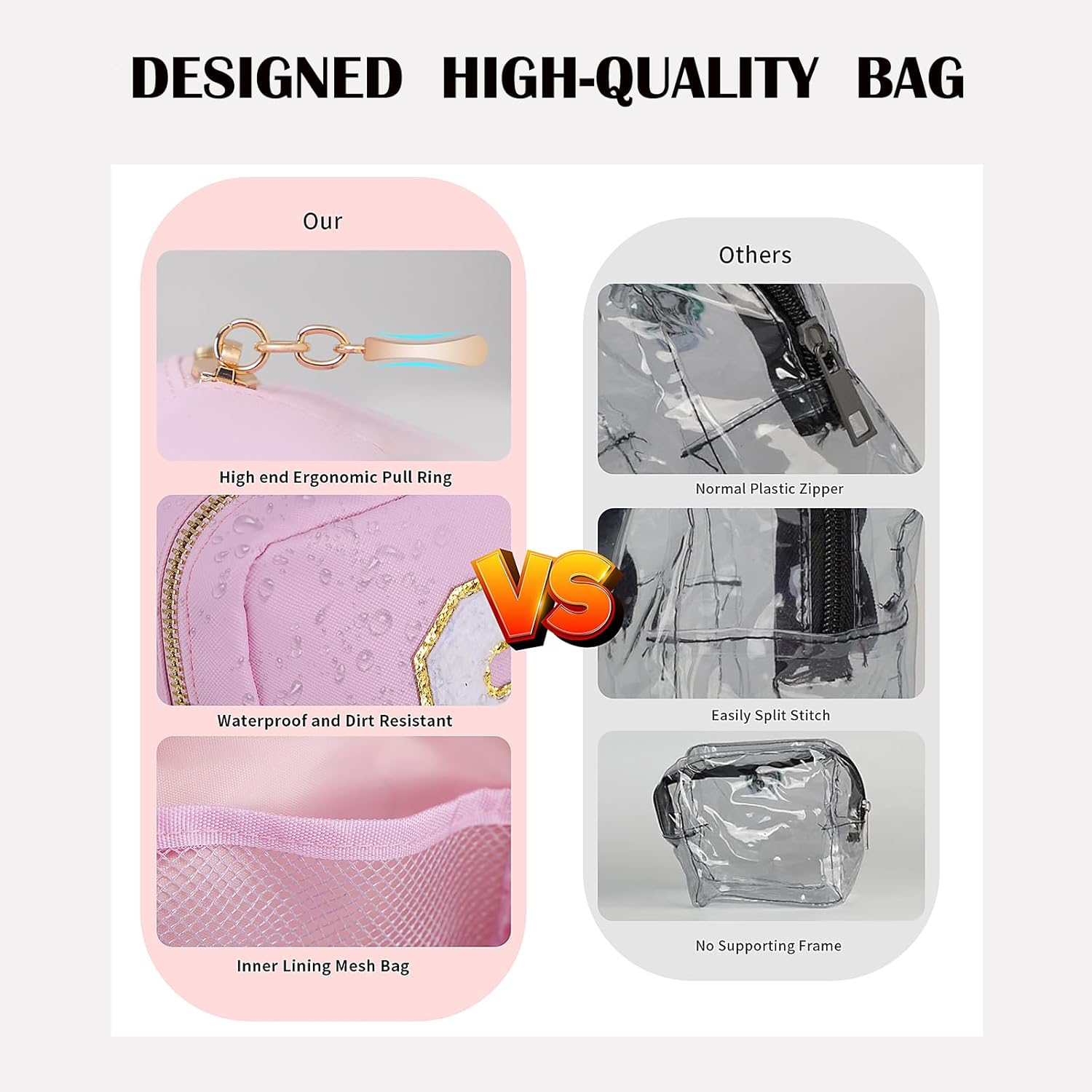 CHICREEN Clear Makeup Bags Set,Clear Toiletry Bags,Initial Clear Purse,Personalized Clear Gift Bags,Make up Pouches,Tsa Approved Clear Organizer,Gifts for Teen Girls&Women, Pearl White (1 Mini), M image number 5