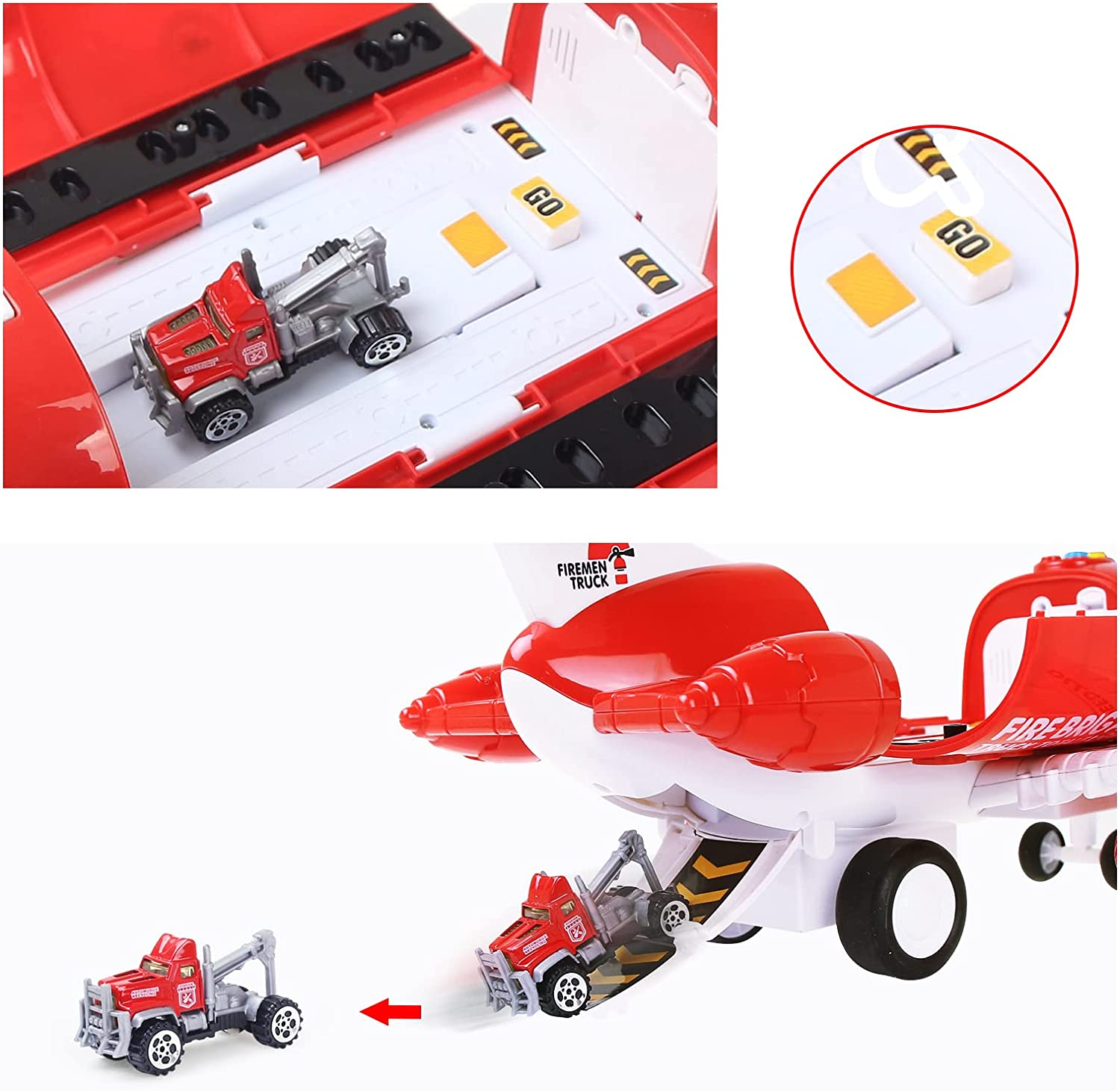 Hapavis Airplane Toys with Light and Sound Fire Trucks Set Transport Cargo Airplane Car Toy Play Set with Vehicle Car Toy image number 4