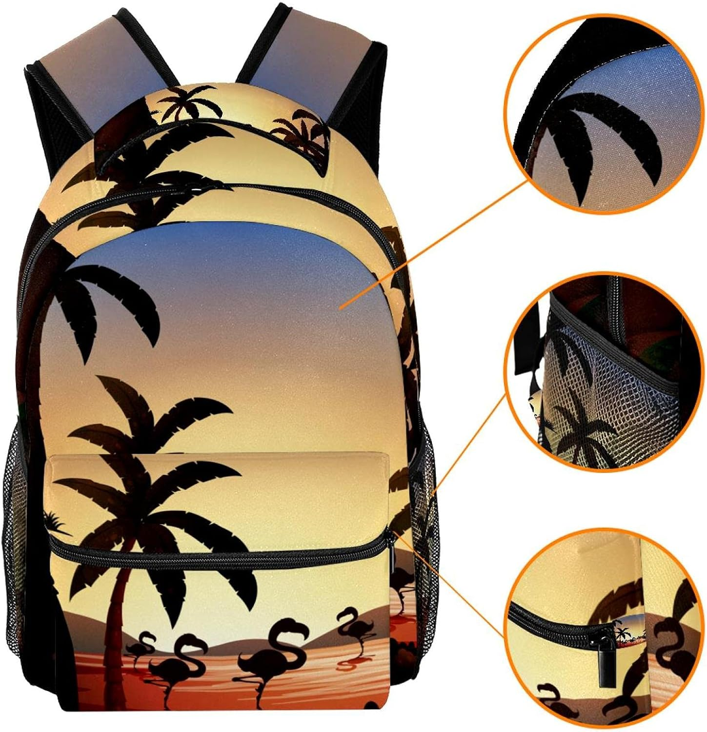 Flamingo Coconut Tree at the River Silhouette Backpack Students Shoulder Bags Travel Bag College School Tote Backpacks image number 4