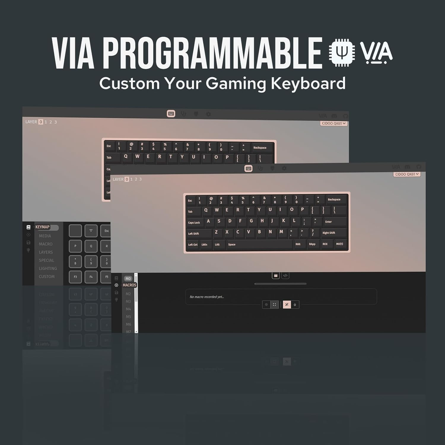 Mechlands CIDOO QK61 via Programmable 60% Compact Keyboard, Wireless Gaming Keyboard, Hot Swappable Custom Keyboard, Gasket Mechanical Keyboard with PC Plate, RGB, 3000Mah Battery for Win/Mac (Black) - White image number 3