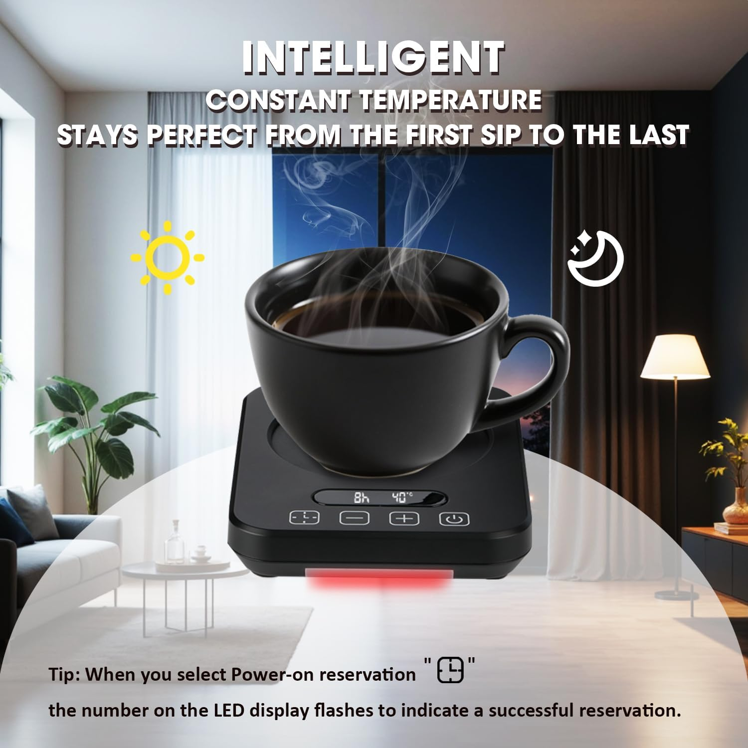 WEKUBA Coffee Mug Warmer, 9 Adjustable Temperature Levels (40-80&deg;C), 1-12 Hours Timer for Auto On/Off, Metal Heating Panel, Fast Heating, Cup Warmer with Night Light Design, FCC Certified image number 3