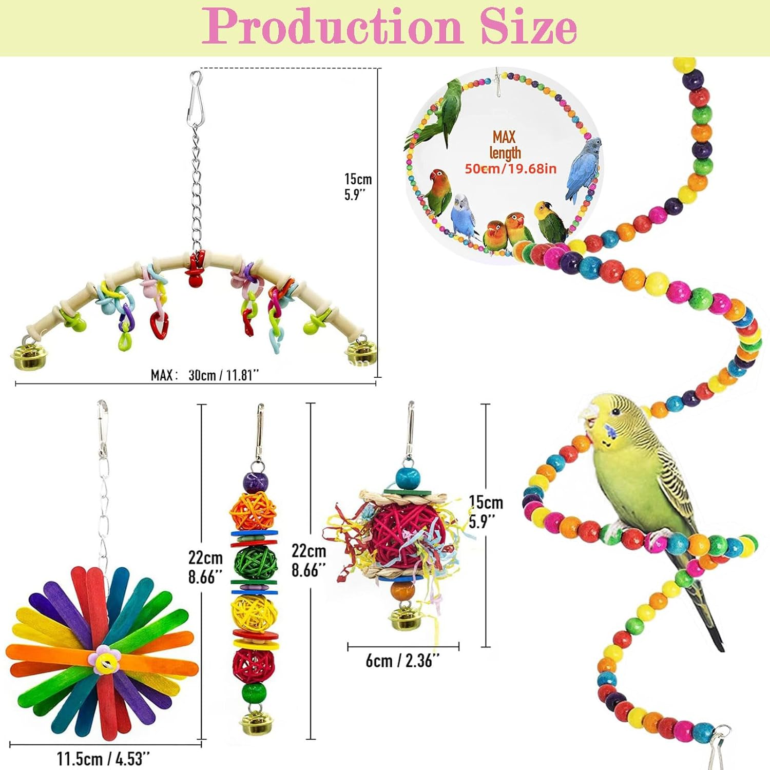 Bird Toys,17Pcs Parrot Toys,Parakeet Toys,Bird Ladder Swing,Hanging Cockatiel Toy for Parrots,Parakeet,Conure,Finches image number 1