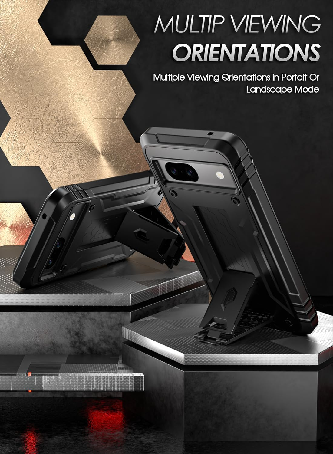 Poetic Revolution Case for Google Pixel 8A 5G, [20FT Mil-Grade Drop Tested],Full Body Rugged Shockproof Protective Cover Case with Kickstand, Built-In Screen Protector Work with Fingerprint ID, Black - Light Blue image number 5