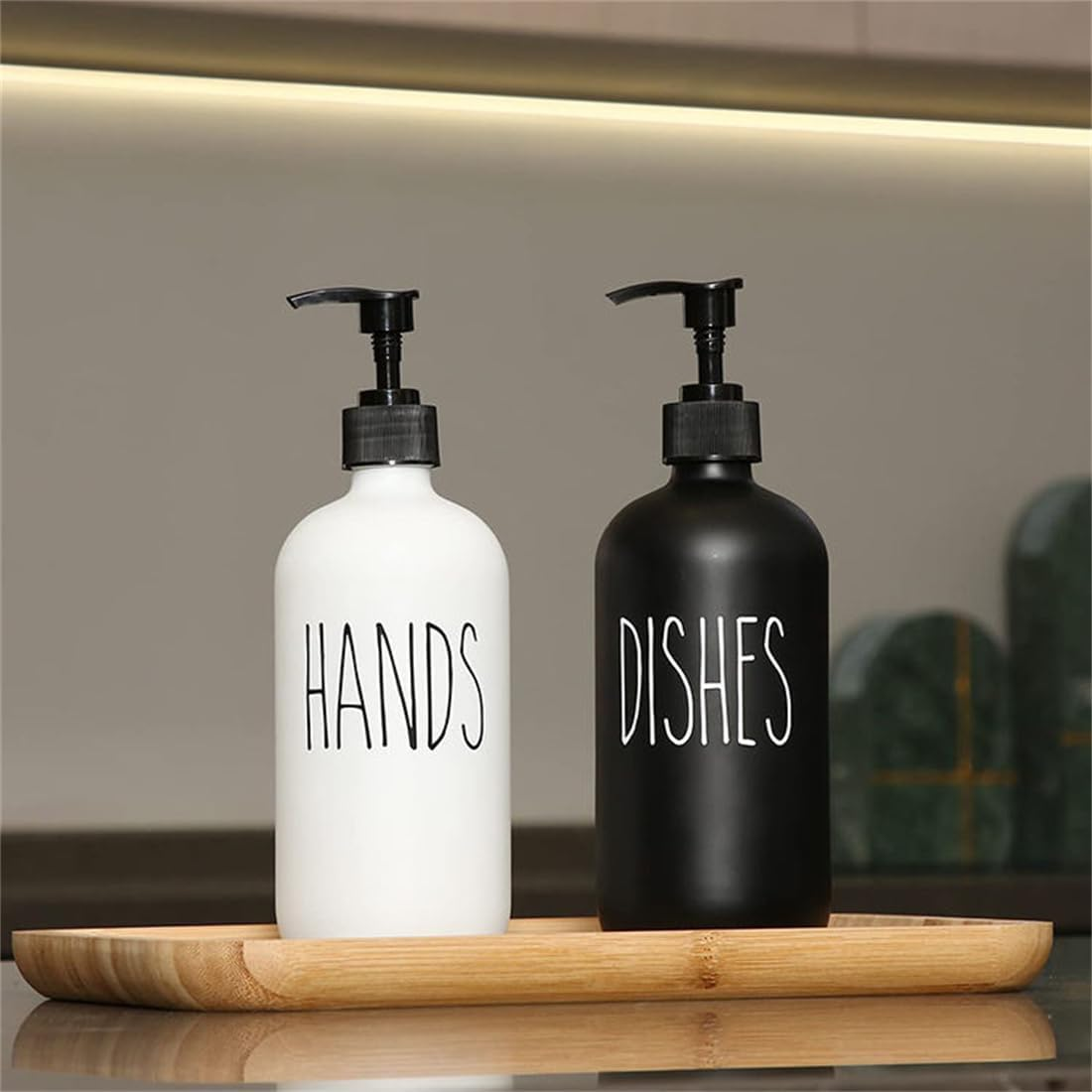 AXIM Glass Soap Dispenser Set,Versatile Lotion Liquid Soap Dish Dispenser,2 PCS 500Ml Shampoo Lotion Hand Soap Dispenser for Kitchen Deco,Bathroom, Countertop (Black+White) image number 4