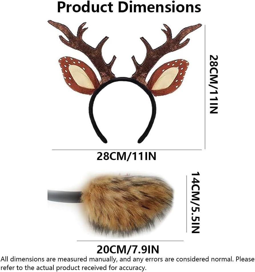 Christmas Reindeer Antlers Headbands with Red Nose and Tail Set Deer Antlers Headband Christmas Reindeer Ears Headband for Xmas Party Favors Cosplay Costume Supplies image number 2