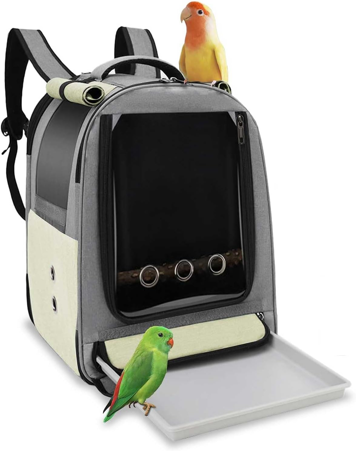 Bird Backpack Carrier,Bird Travel Cage Backpack with Tray and Standing Perch, for Small Animals with Adjustable Height and Visible Window for Travel and Outdoor Adventures image number 1