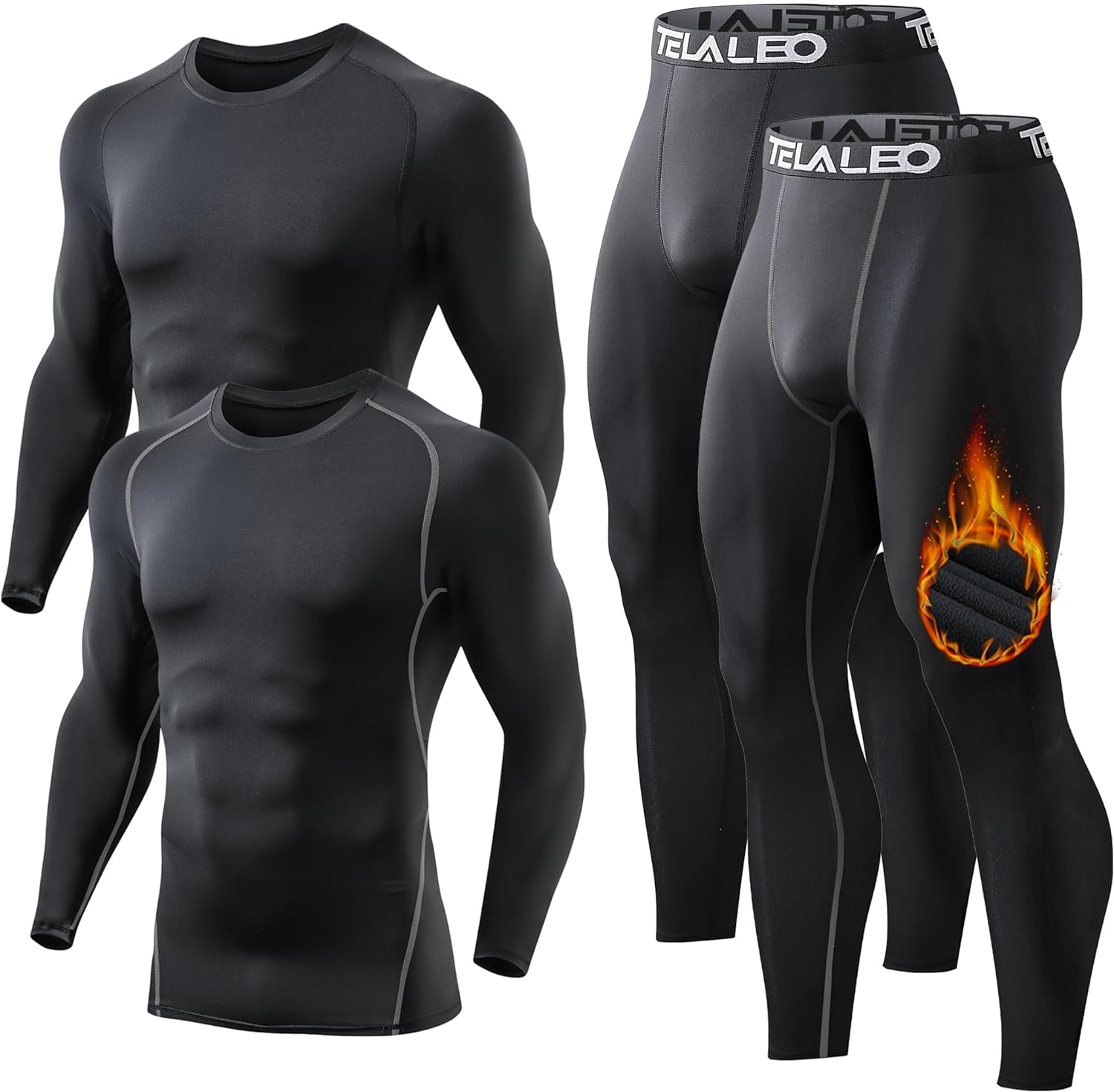 TELALEO 2 Set Mens Thermal Underwear Fleece Lined Long Johns 4 Pcs Base Layer Shirts Pant for Cold Winter Weather image number 4