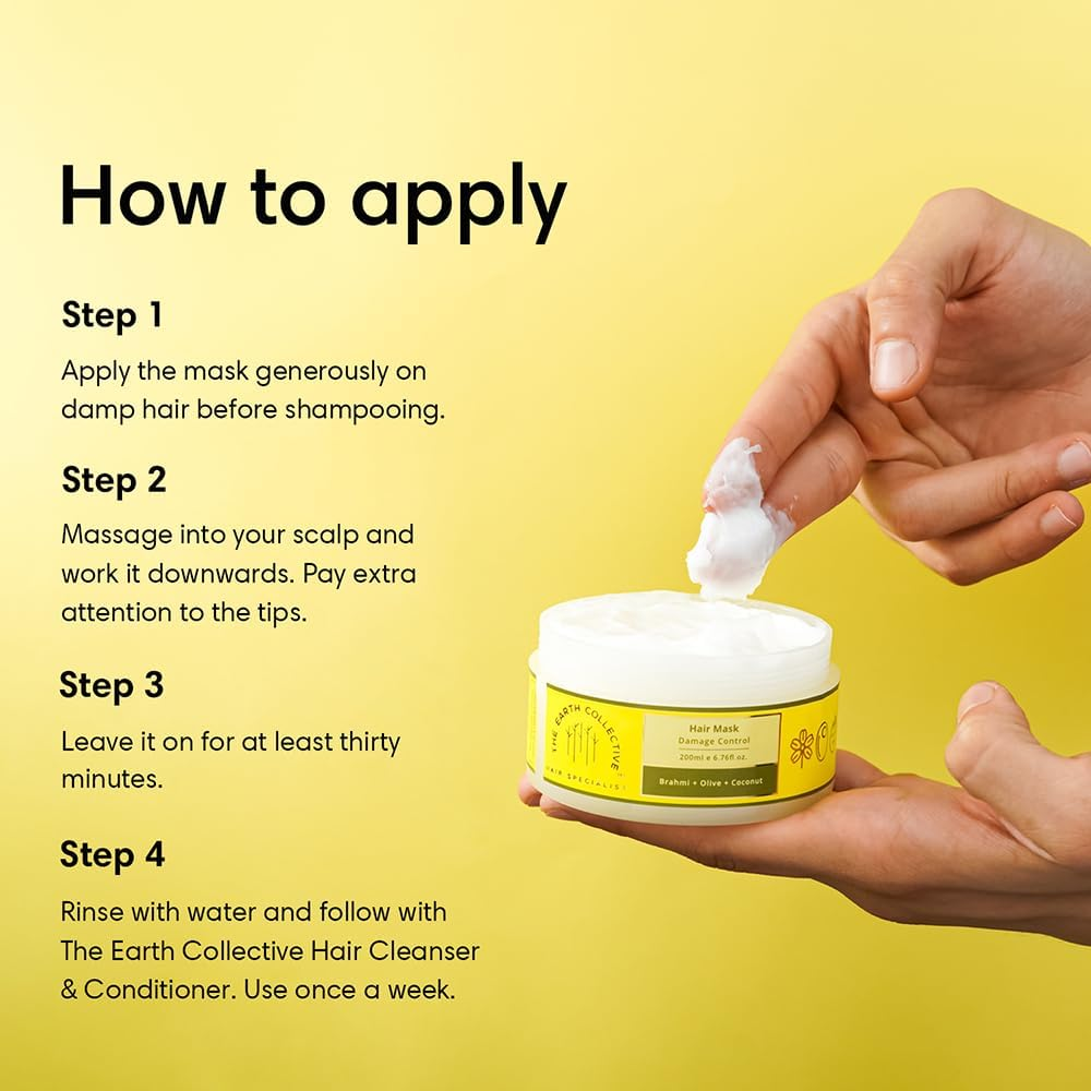 THE EARTH COLLECTIVE Hair Mask for Smoothening Hair | Contains Brahmi, Olive Coconut, Nourishes Damaged Hair, Replenishes, Damage Control | Pak of 200 Ml image number 1