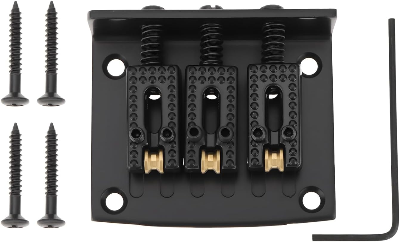 VGOL Black 3-String Electric Guitar Bridge with 1 Wrench and 4 Screws