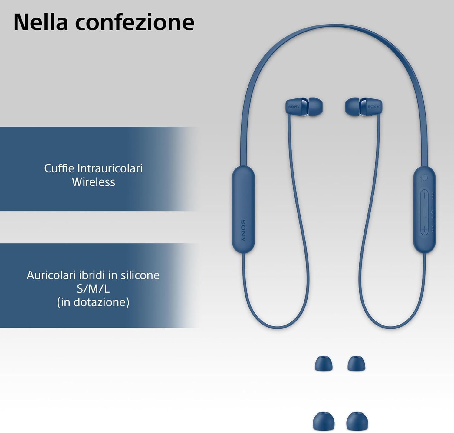 Sony WI-C100 Wireless In-Ear Headphones - up to 25 Hours of Battery Life - Water Resistant- Built-In Mic for Phone Calls - Voice Assistant Compatible - Reliable Bluetooth&reg; Connection - Blue - White image number 4