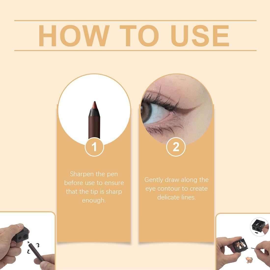 Eyeliner, 24 HR Waterproof Eyeliner Duo Sharpenable Eye Pencil, No Smudging Fading, Long-Lasting Smooth, Soft Tip and Easy to Color (02（Plum）) - 03（Brown） image number 2