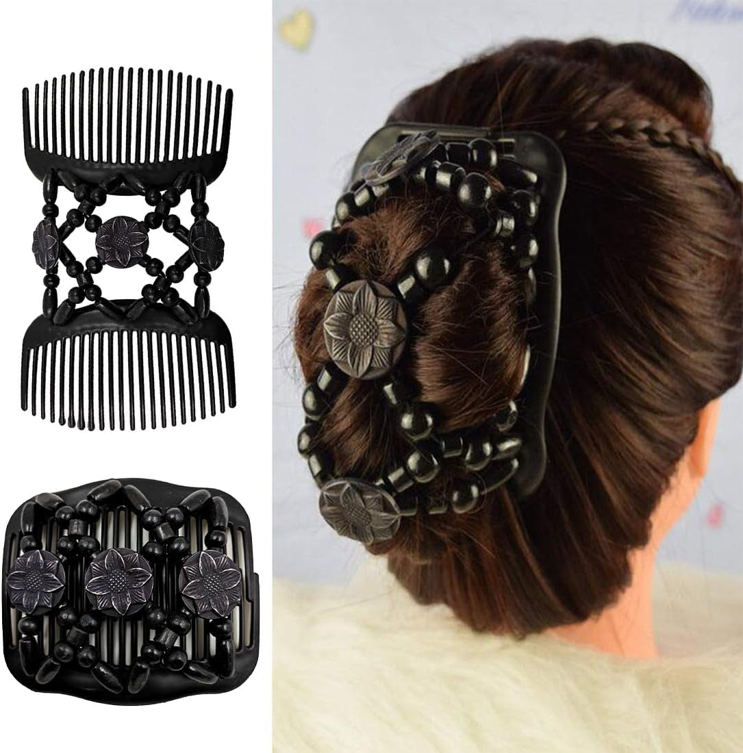 OQKAHIV Hair Comb with Elastic Beads and Stretchy Hair Clip, 1 Piece Magic Hair Comb Double Clip for Girls, Beautiful Hair Accessories Elegant Hair Clip for Women, Hair Styling Hair Comb image number 4