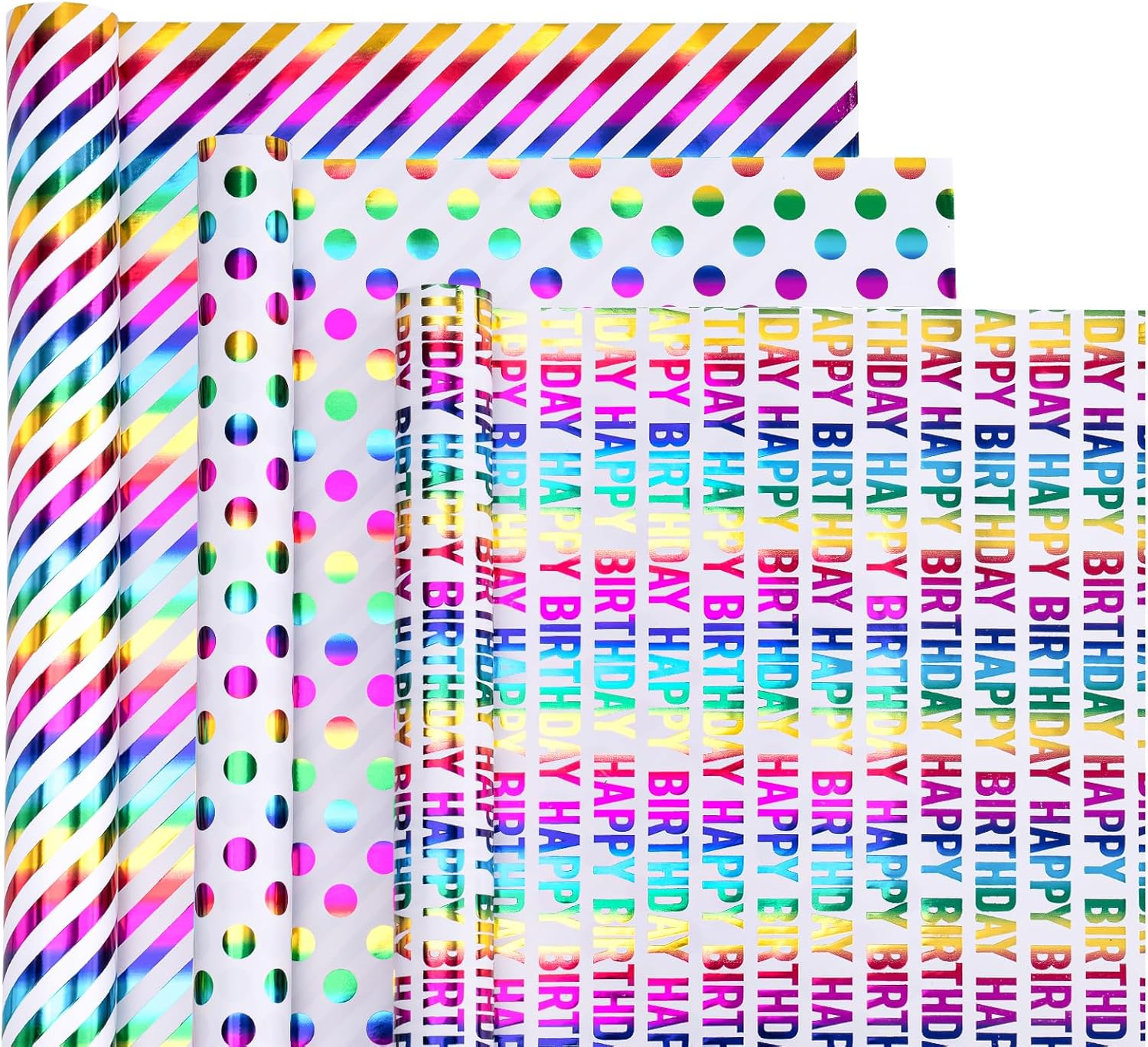WRAPAHOLIC Birthday Wrapping Paper Roll - Mini Roll - 3 Rolls - 17 Inch X 120 Inch per Roll - Colorful Foil Birthday Design for Party, Holiday, Baby Shower image number 6