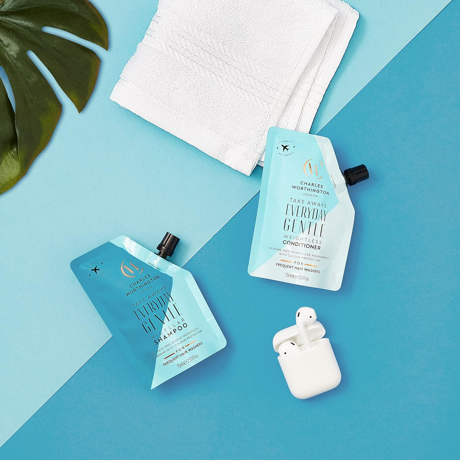 Charles Worthington Everyday Gentle Weightless Conditioner Takeaway, Travel Size, Nourish and Protect, Salon Conditioner for Everyday Use, 75Ml