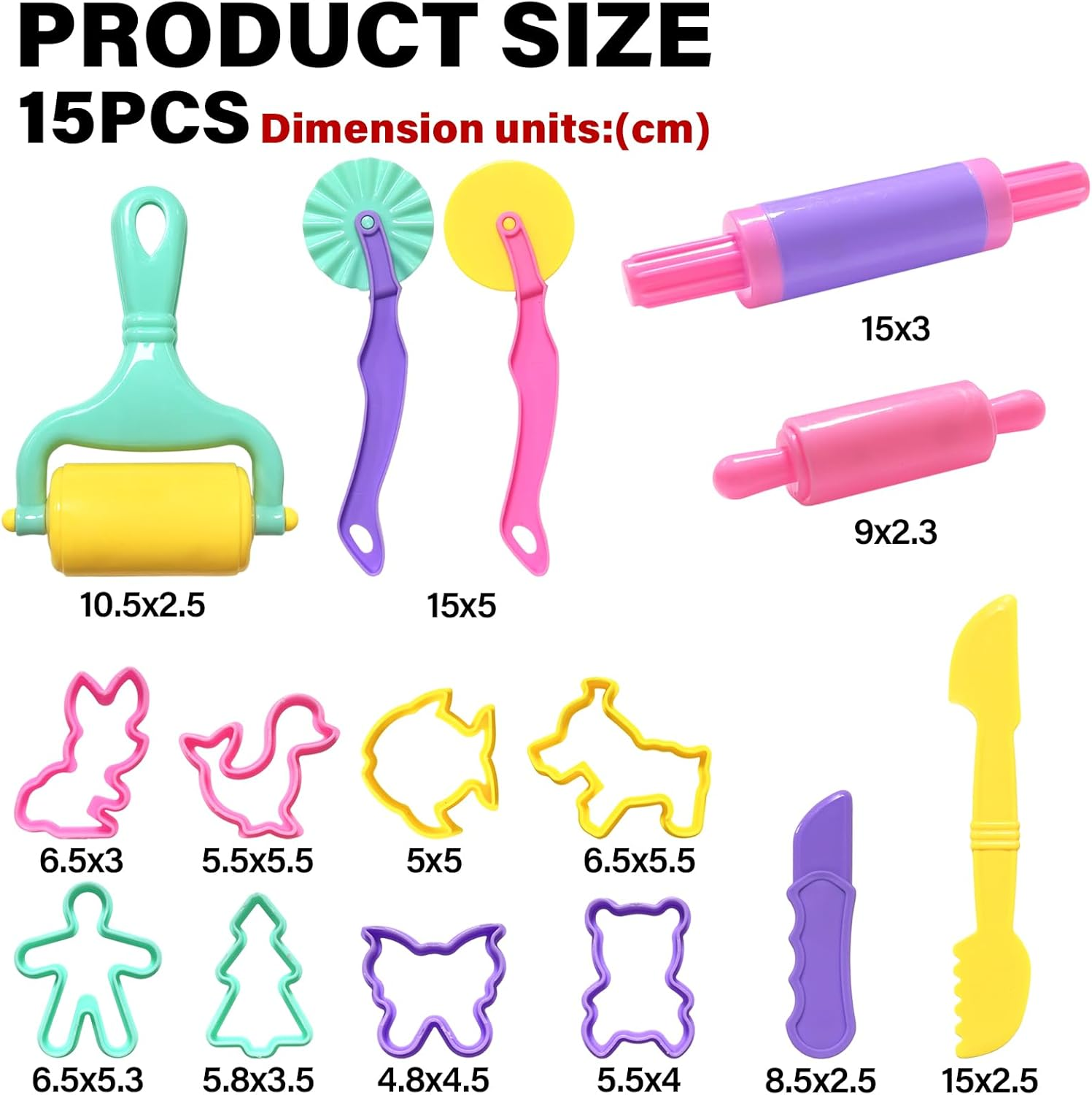 BEZANU Dough Tools Kit, 15 PCS Dough Accessories Molds with Animal Cutters for Creation Educational Toy Gift Set (Colorful) image number 5