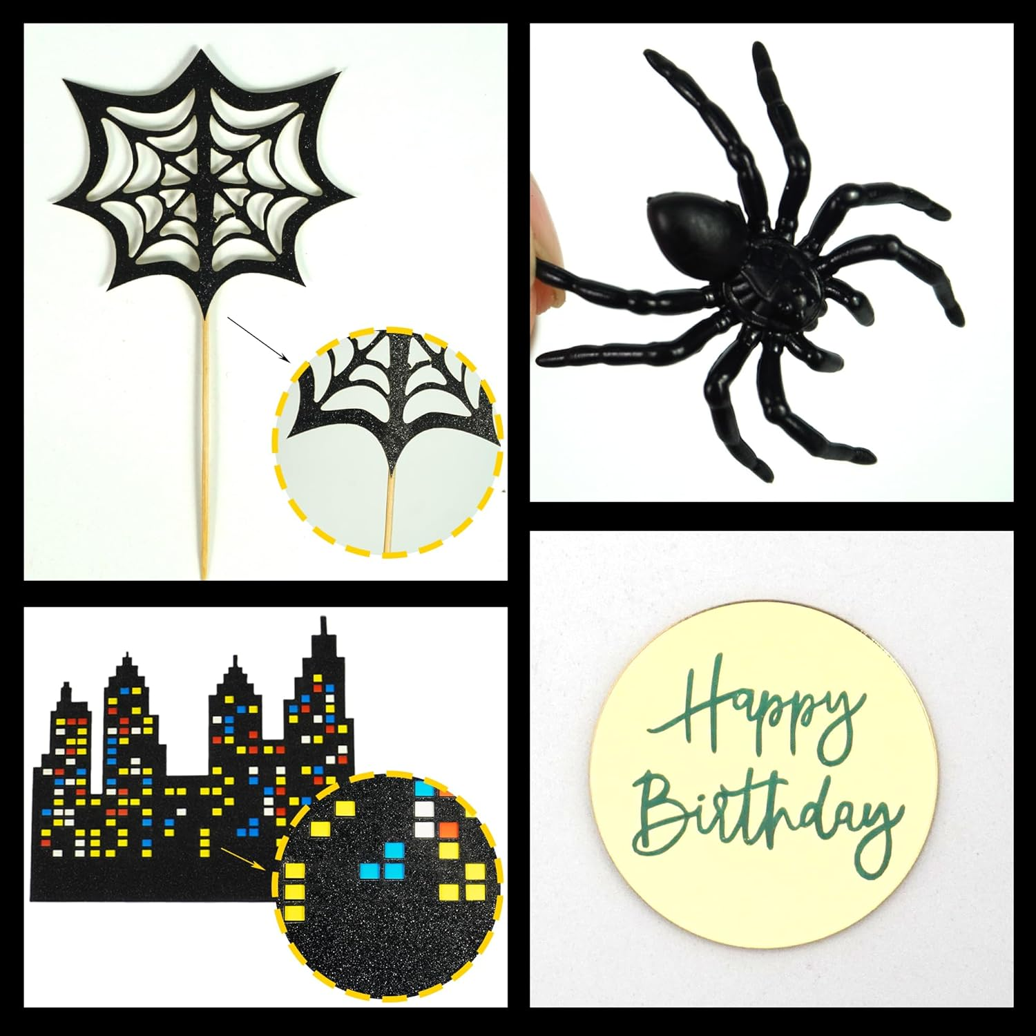 DRWATE Spider Cake Topper with Black Red and Blue Balls Spiders Webs Stars City for Boys Men Birthday Party Baby Shower Supplies (City) image number 3