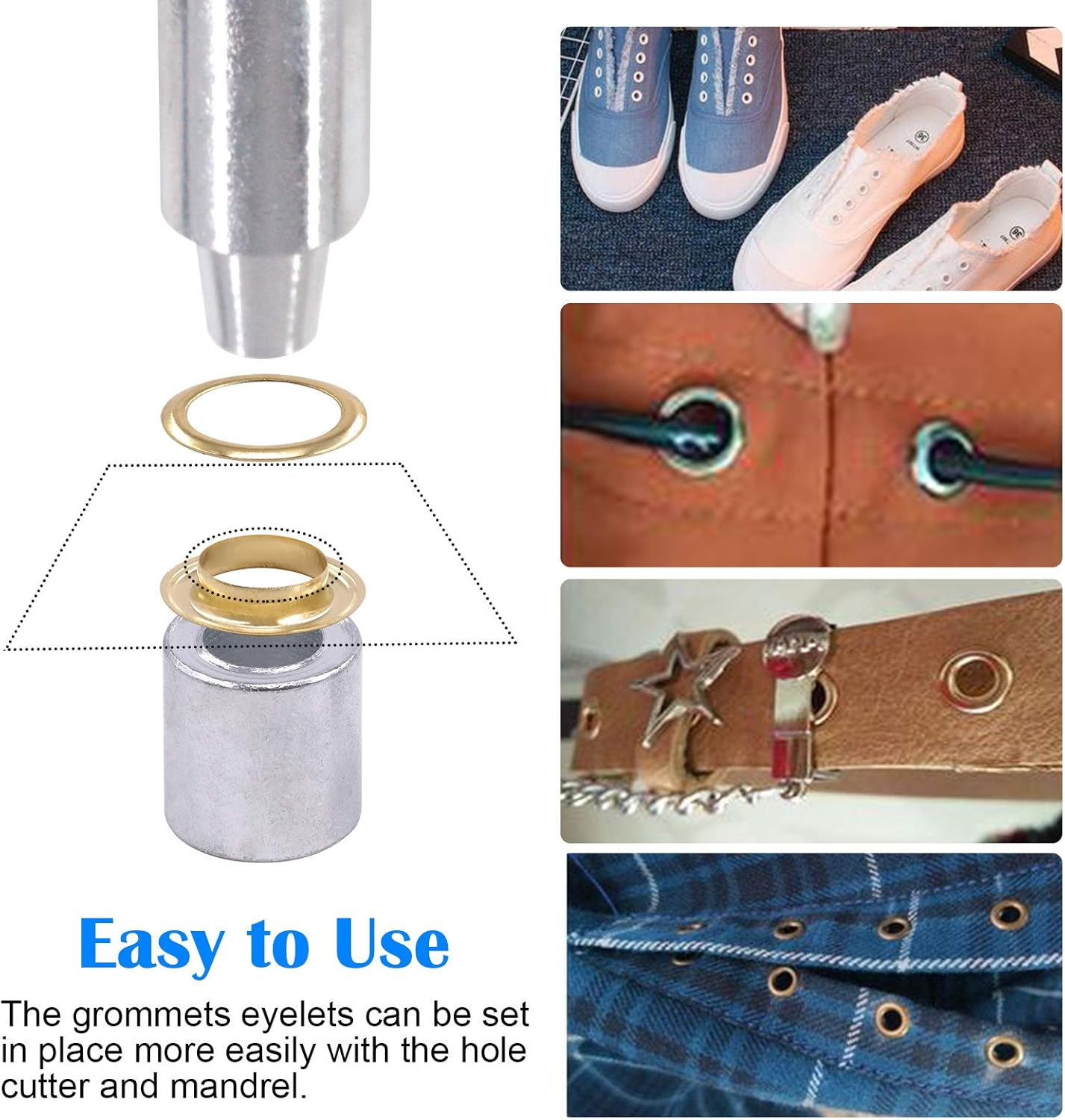 Glarks 164Pcs 1/2 Inch Grommets Eyelets with Tool Sets, 160Pcs 4 Colors Grommets Eyelets with 4Pcs Installation Tools for Fabric, Canvas, Curtain, Clothing, Leather Repair and Decoration