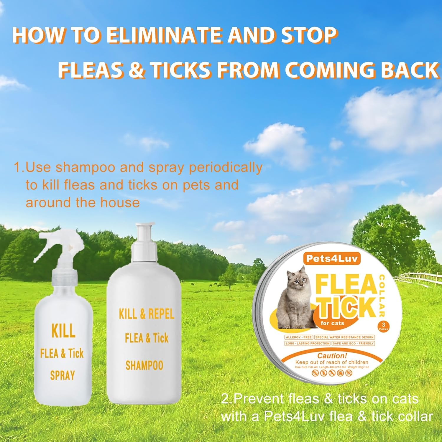 Pets4Luv Flea and Tick Collar for Cats, Natural Flea and Tick Prevention for Cats, 8 Months of Protection, One Size Fits All Cats, Adjustable and Waterproof, Pack Of, 3Pcs image number 5