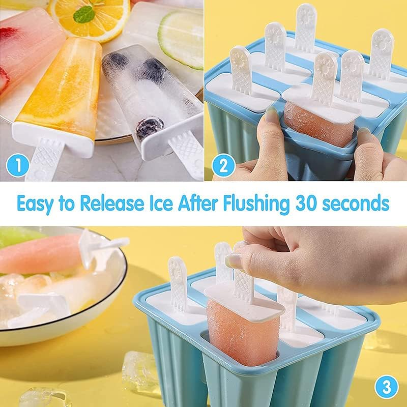 AIMALL Silicone Ice Cream Mould Block 4/6/10 Cavity Frozen Molds ICY Pole Jelly Popsicle, Bpa-Free Popsicle Makers, Easy Release & Clean, Perfect for Homemade Frozen Treats and Jelly Pops - Blue-4Grid image number 4