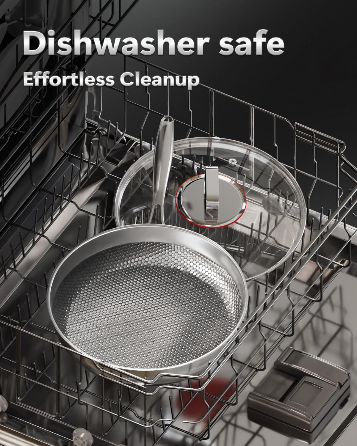 Stainless Steel Frying Pan 28Cm, 5-Ply Non Stick Fry Pan with Lid, Titanium Pans for Cooking No Coating, Non-Toxic, PFOA/PFAS Free, Suitable for Induction, Gas, Electric Cooktops image number 3