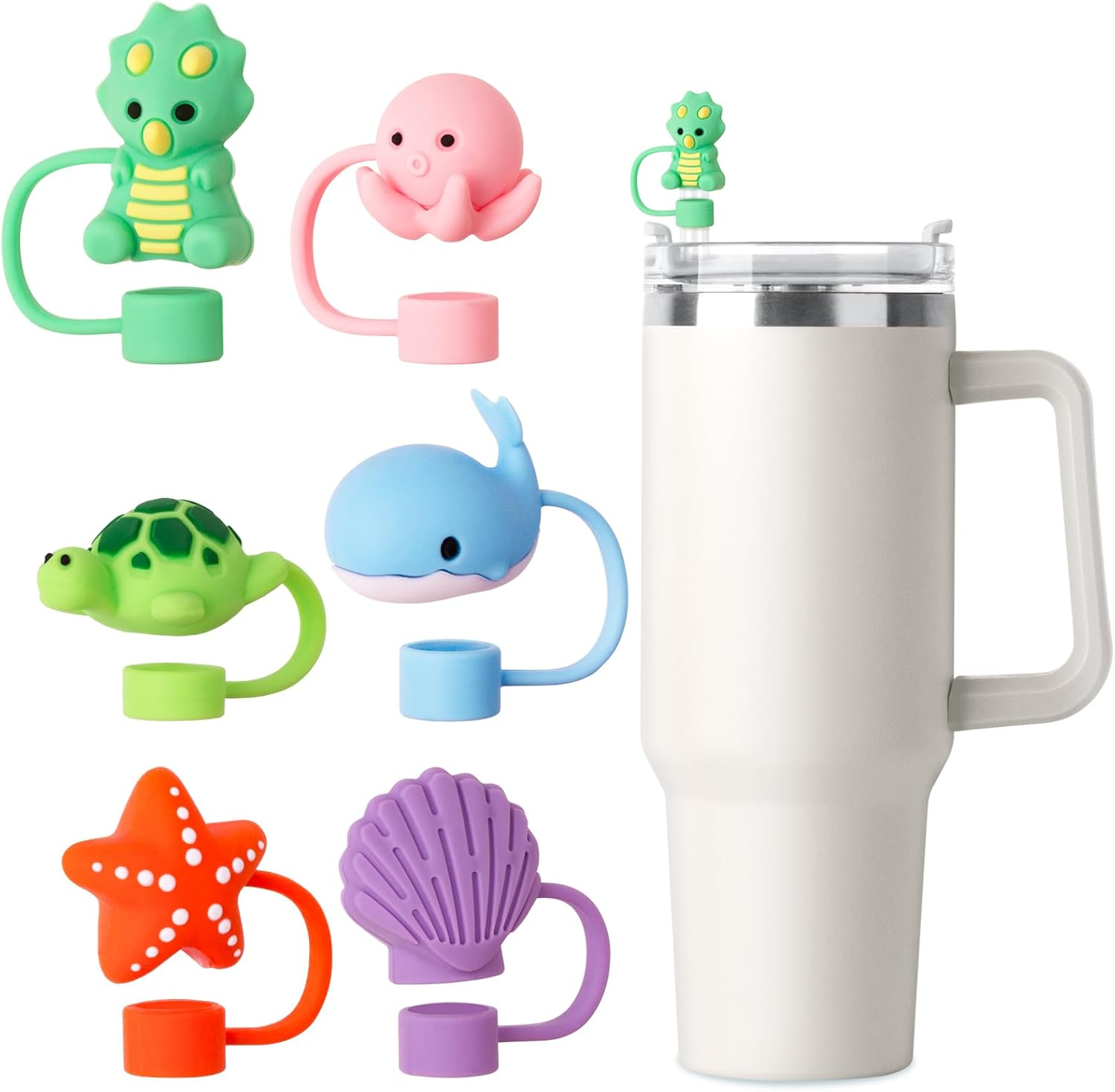 VVAYHUA 6Pcs Cute Animals Straw Covers Cap for Stanley Cup & Simple Modern, Silicone Straw Tips 0.4In/10Mm for Accessories image number 4