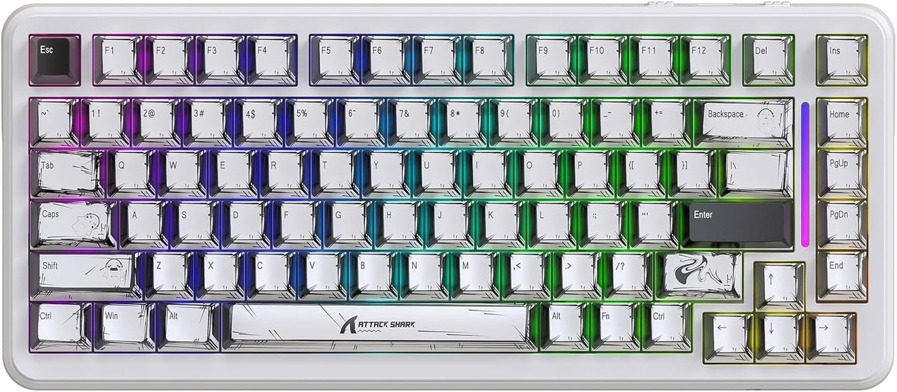 ATTACK SHARK X82 PRO HE Wireless Rapid Trigger RGB Mechanical Gaming Keyboard with Adjustable Actuation,2.4G/Wired/Bt,8K Polling Rate,Hall Effect Magnetic Switch,5000Mah Battery for Fps(Black Contour)