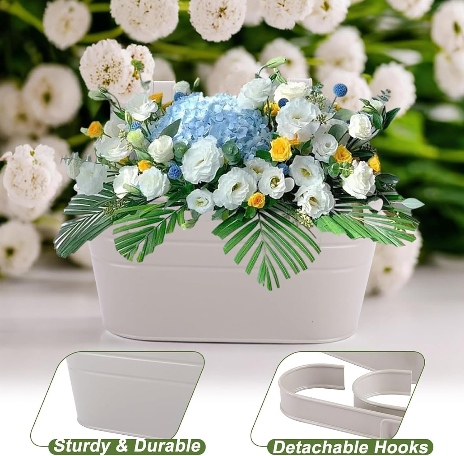 Zalizr 6 PCS Balcony Railing Planters, Metal Iron Hanging Flower Pots for Fence, Porch, Railing, and Balcony, Indoor/Outdoor Garden Decoration with Detachable Hooks (White) image number 2