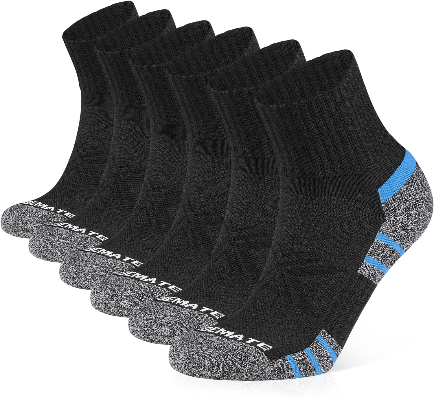 Closemate Mens Sports Trainer Quarter Socks White Black 6 Pairs Ankle Running Cotton Socks for Men and Women Non Slip anti Blister Breathable Performance Wicking Cushioned Athletic Mens Socks