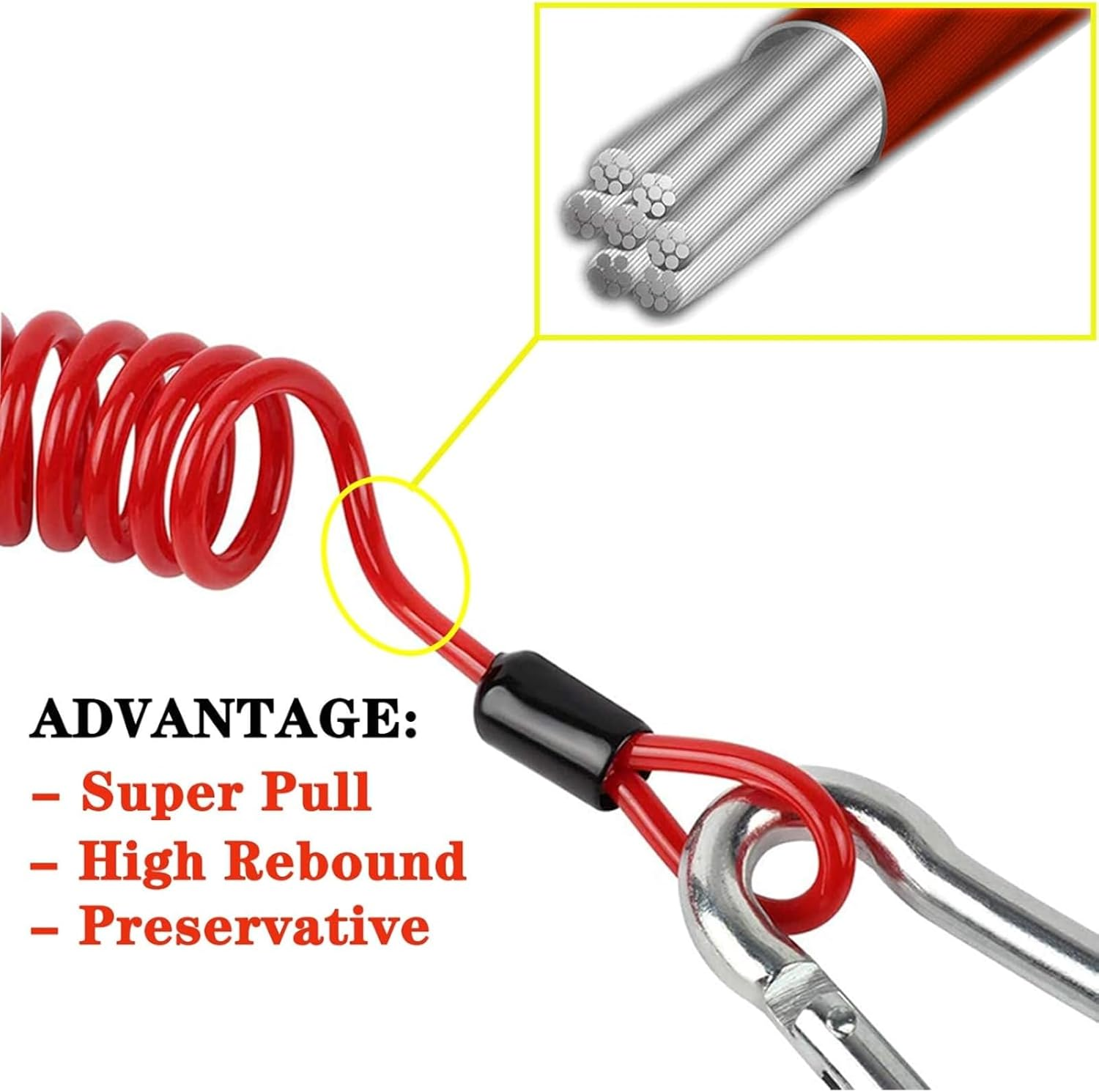Breakaway Trailer Brake Cable - 6FT Heavy Duty Stainless Steel Coiled Safety Cable with Spring Clip, Uv-Resistant Towing Wire for RV, Camper, Boat & Emergency Brake Replacement image number 1