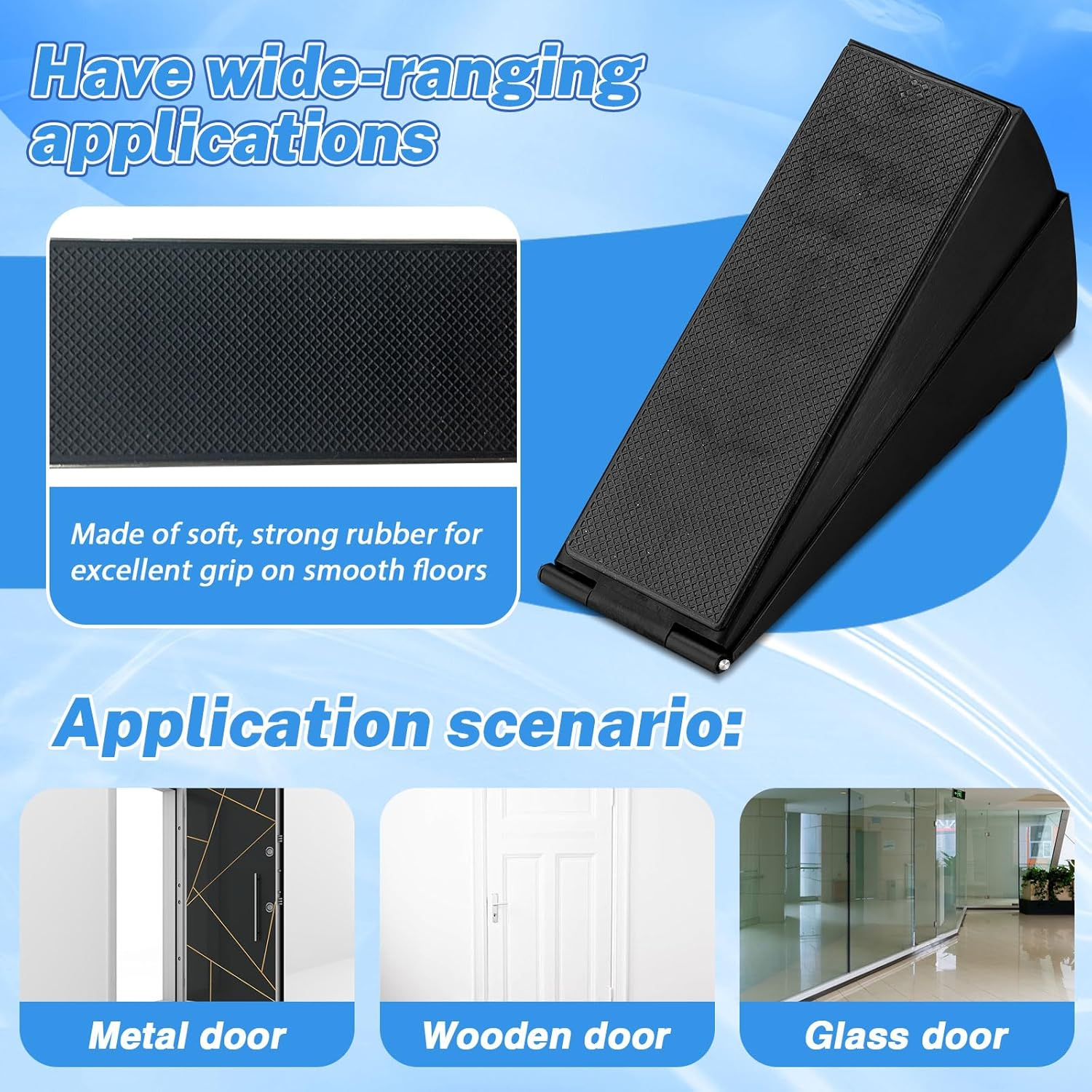 Sekonow Large Door Stopper - Heavy Duty Door Stop Wedge Stainless Steel Rubber Door Stoppers for Bottom of Door, 2.8In Tall Adjustable Doorstop Suits Any Heavy Door, Black