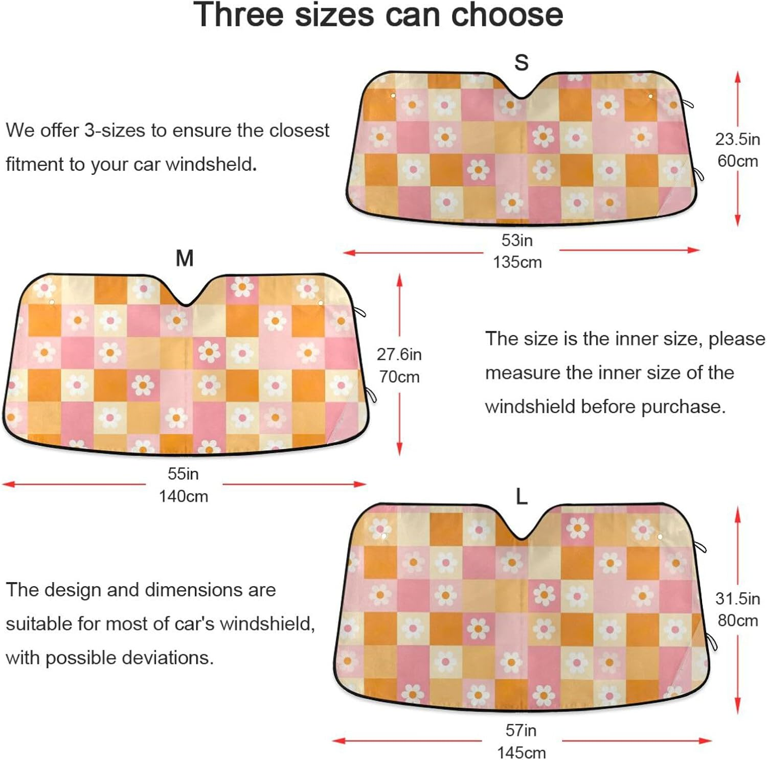 Windshield Sun Shade Checkered Grid Pastel Pink, Foldable Windshield Heat Shield, Front Window Cover - 55&times;27.6 Inch image number 5