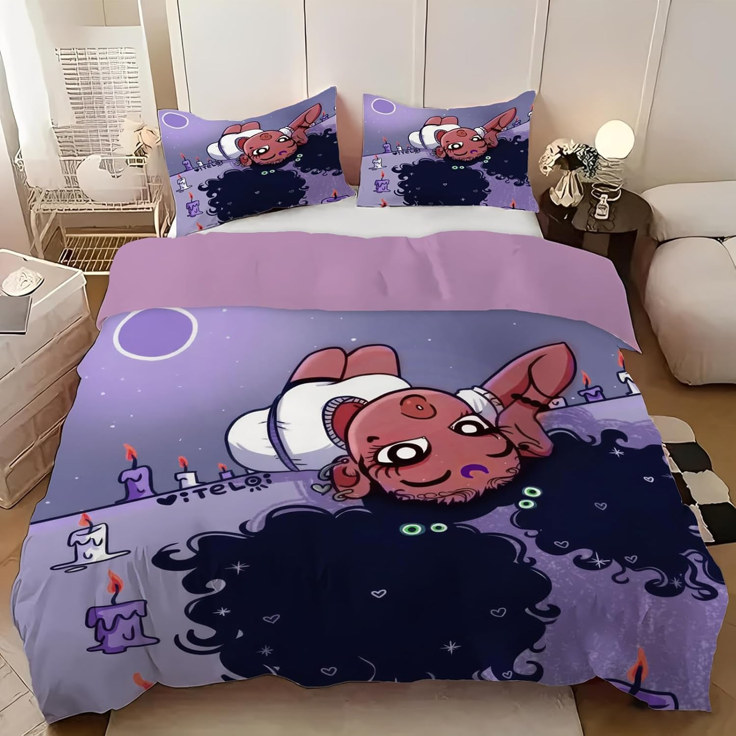 KXHHYB Black Girls Bed Linen 220 X 240 Cm, Pretty American African Black Girl Magic Purple Bed Linen Comforter Cover Set Microfibre Soft 3 Pieces (B, 220 X 240 Cm)