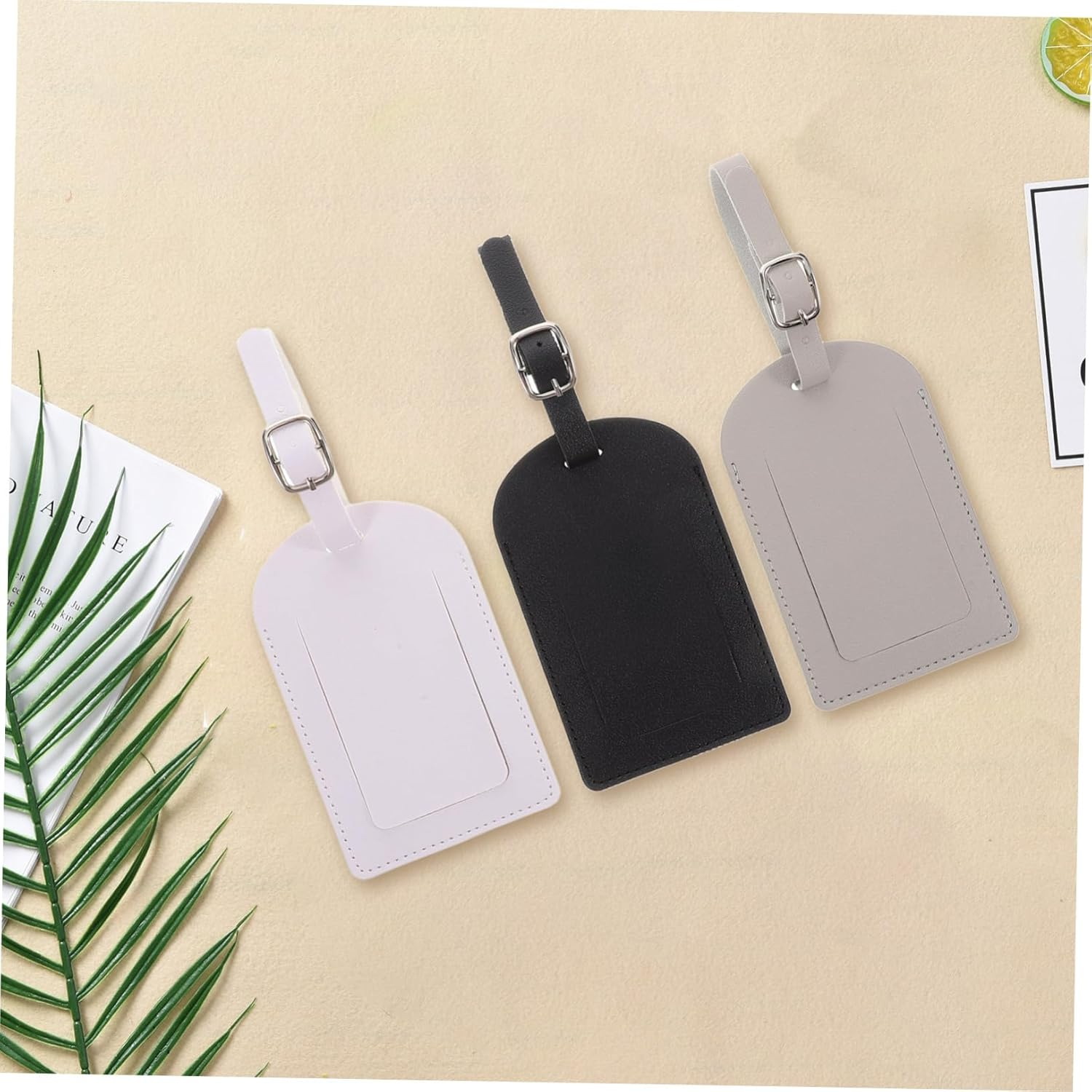 GAROZATION 3Pcs Pu Leather Luggage Tags for Suitcases Privacy Protection Travel Bag Labels Classic Baggage Id Tags for Travel image number 3