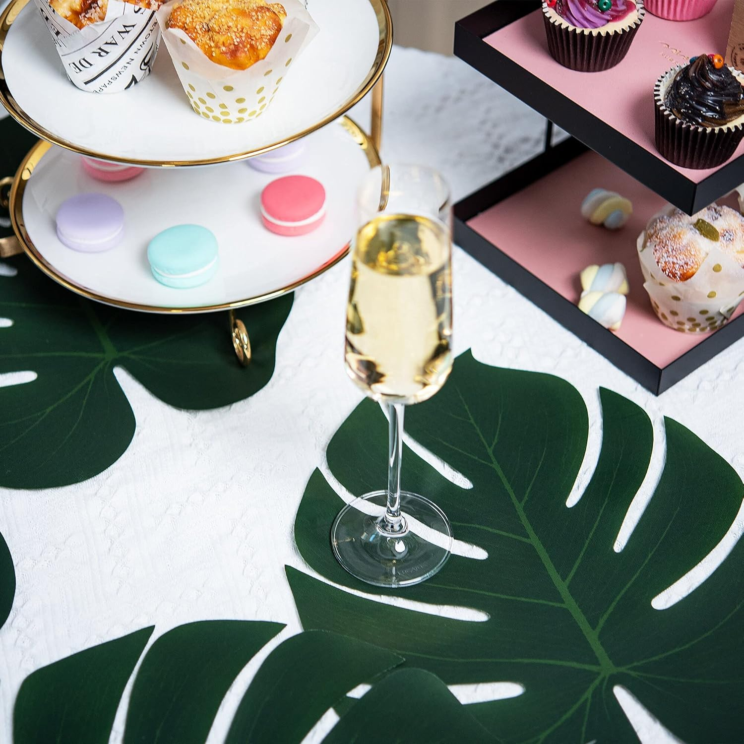 ATFL Artificial Palm Leaves, 50 Pcs Big Leaf Placemats, Green, 13.38" X 11.4", Tropical, Large-Leaf, Reusable, Home Decor image number 6