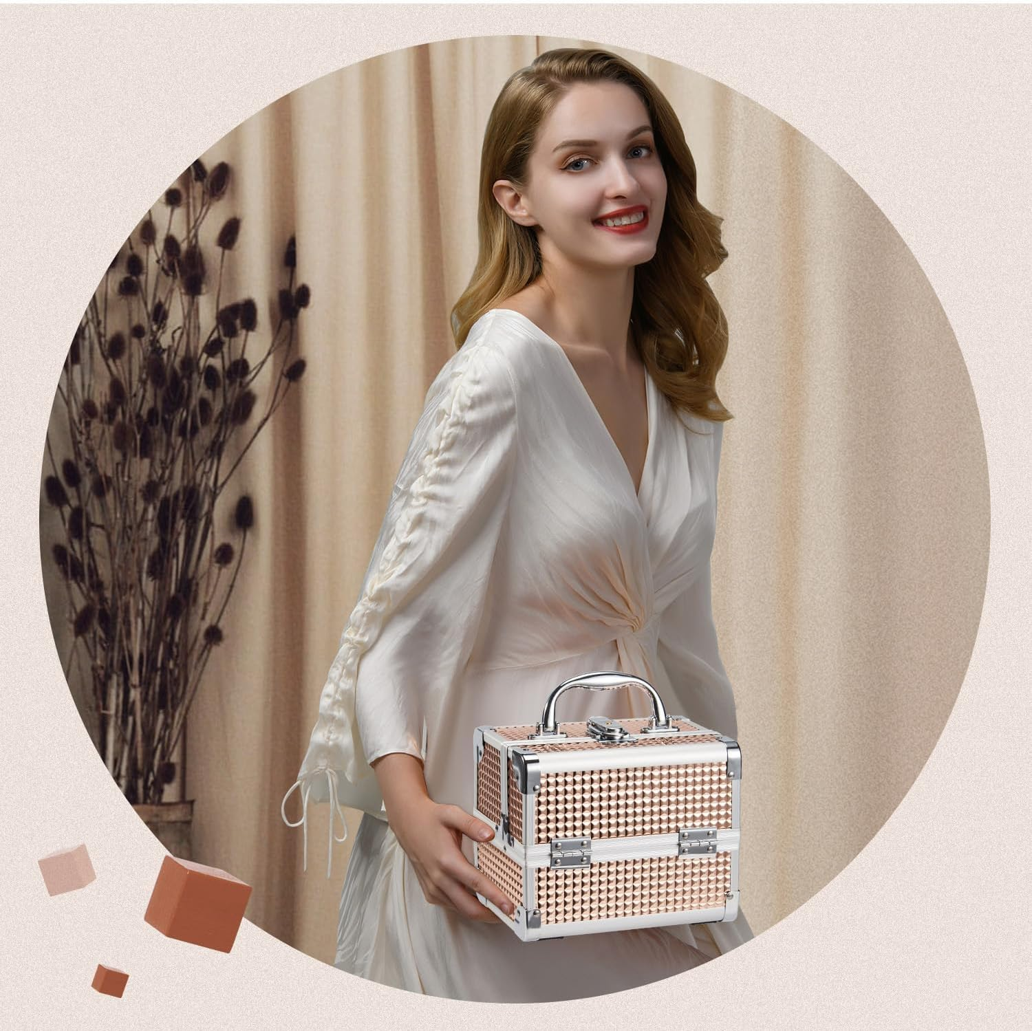 Make-Up Cosmetic Box Vanity Case Jewellery Storage Cabinet with Mirror 19.5 X 15 X 16 Cm image number 5