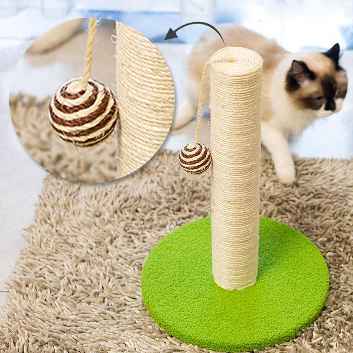 Cat Scratching Post for Indoor Cats, Sisal Rope Scratchers, Cat Scratch Post for Small & Large Cats, Cat Post with Dangling Ball Toy image number 5