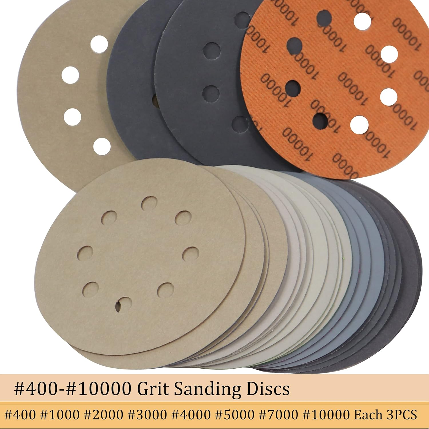 Freletry 5 Inch 8 Hole 24 PCS #400-#10000 Sanding Discs 400/1000/2000/3000/4000/5000/7000/10000 Grit Compatible for Random Orbital Sander (24 PCS #400-#10000 Grit) image number 5