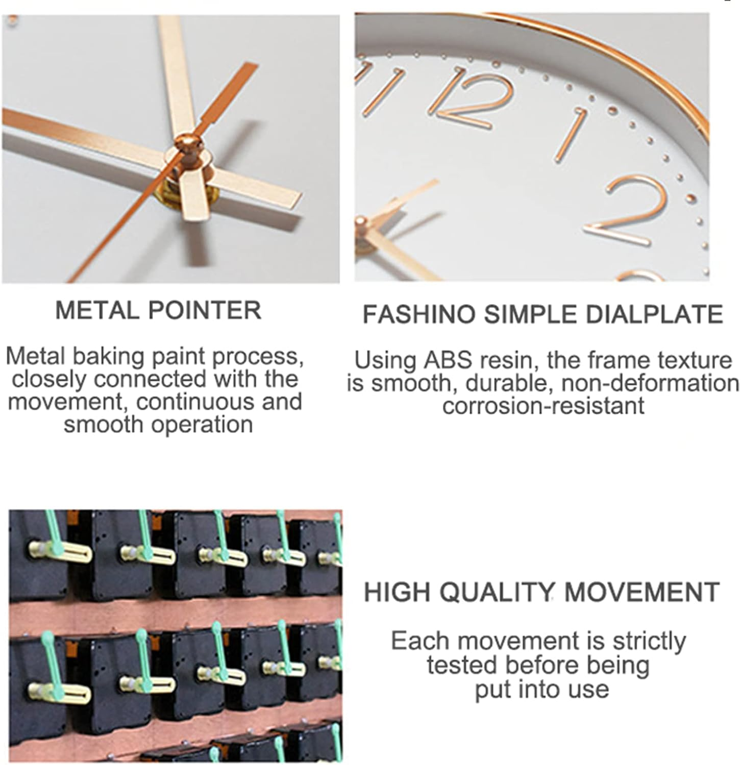 Kiamnitau Home Office Battery Operated Wall Clock Silent Non Ticking 12 Inch Living Room Bedroom Quartz round Clock (Black) WC001 - White image number 2