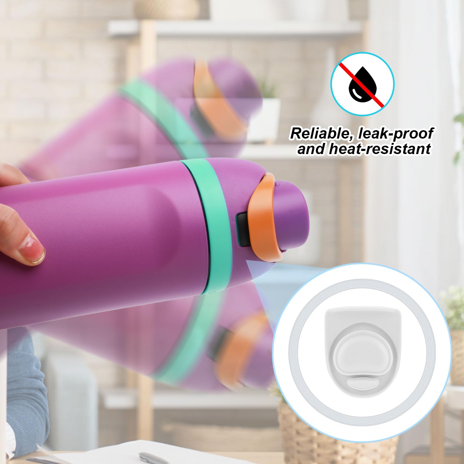 9Pcs Water Bottle Replacement Parts Compatible with Owala Freesip, Water Bottle Seal Ring & Replacement Stopper for Owala 16/19/24/25/32/40Oz Gasket Plug Accessories Bpa-Free (White) - Colorful image number 2