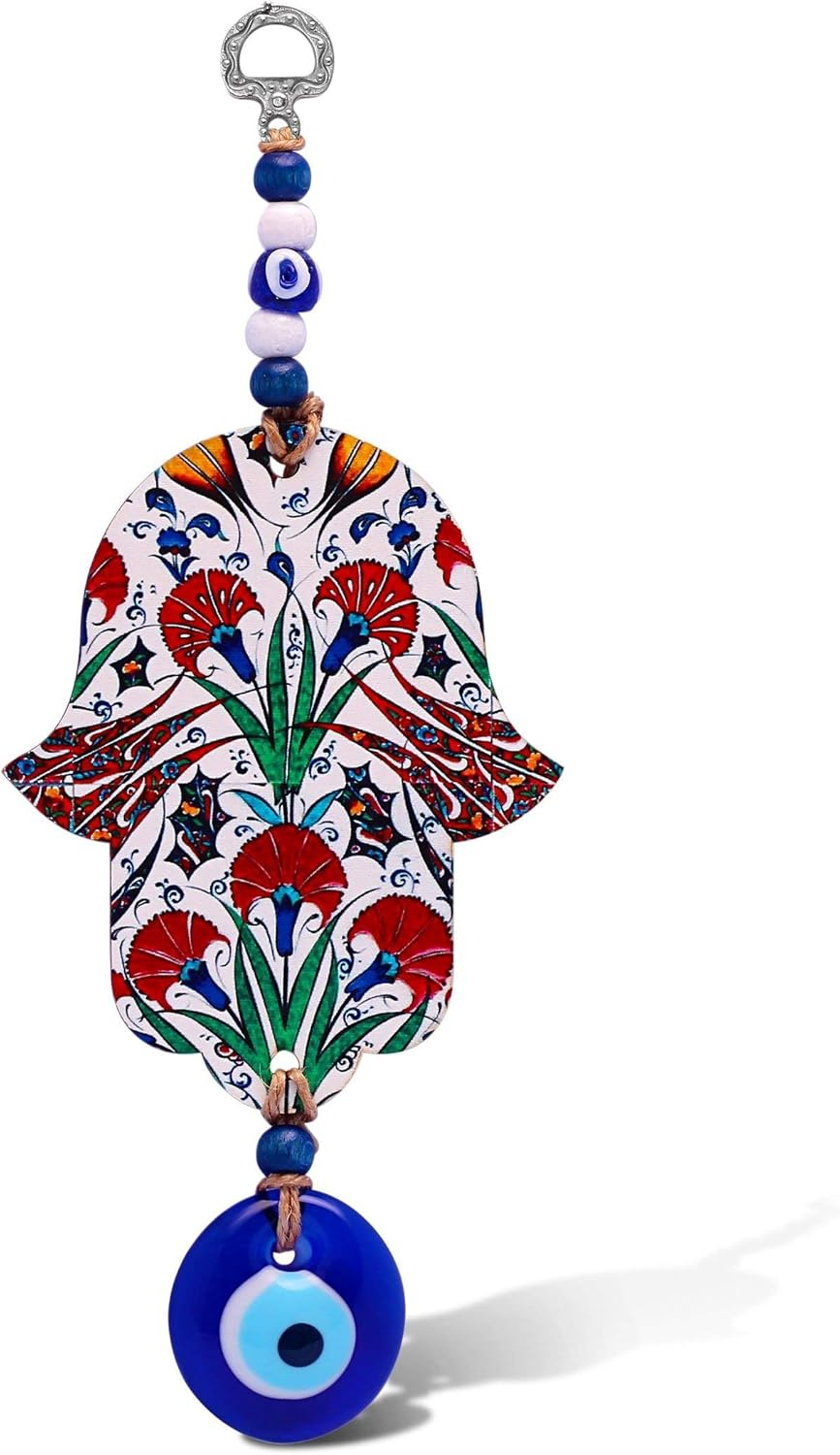 MYSTIC JEWELS Hand Hamsa in Wood with Turkish Eye for Good Luck and Energy at Home (Color 8)