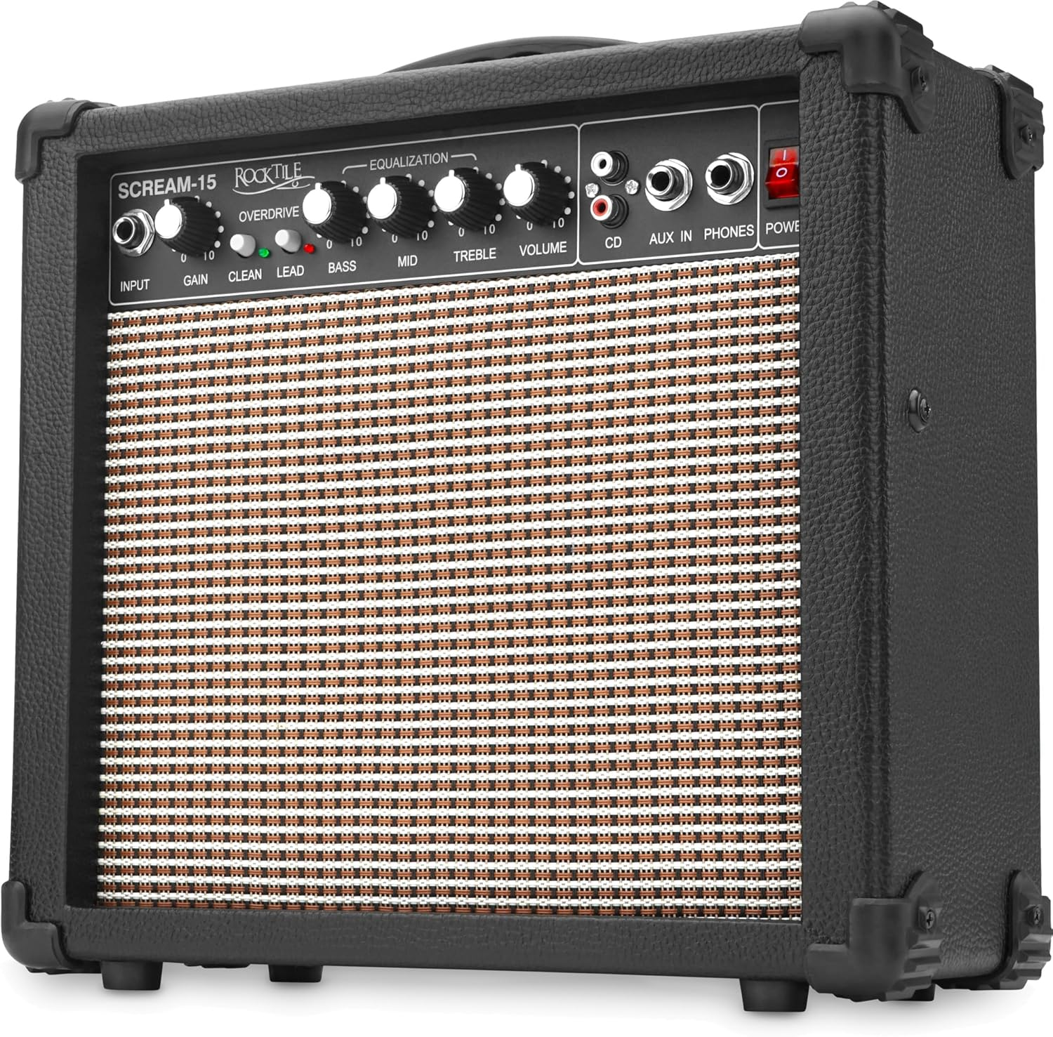 Rocktile Scream 15 Guitar Amplifier Mini Combo Amp (15 Watt Amplifier, 2 Channels, Portable, Aux-In for MP3/CD, 3-Band Equalizer, Headphone Jack) image number 3