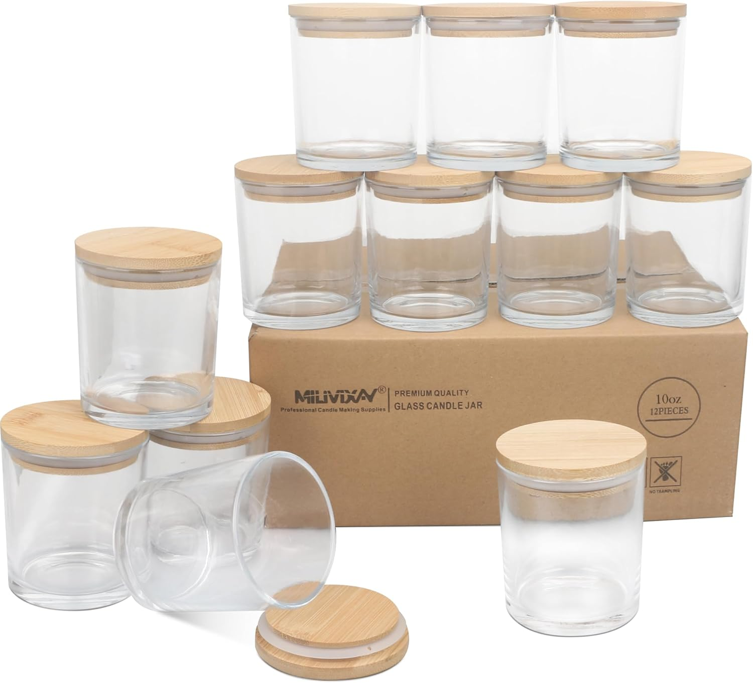 MILIVIXAY 12 Pack 10 OZ Frosted White Thick Glass Candle Jars with Lids - Bulk Empty Candle Jar for Making Candles - Spice, Powder Containers.