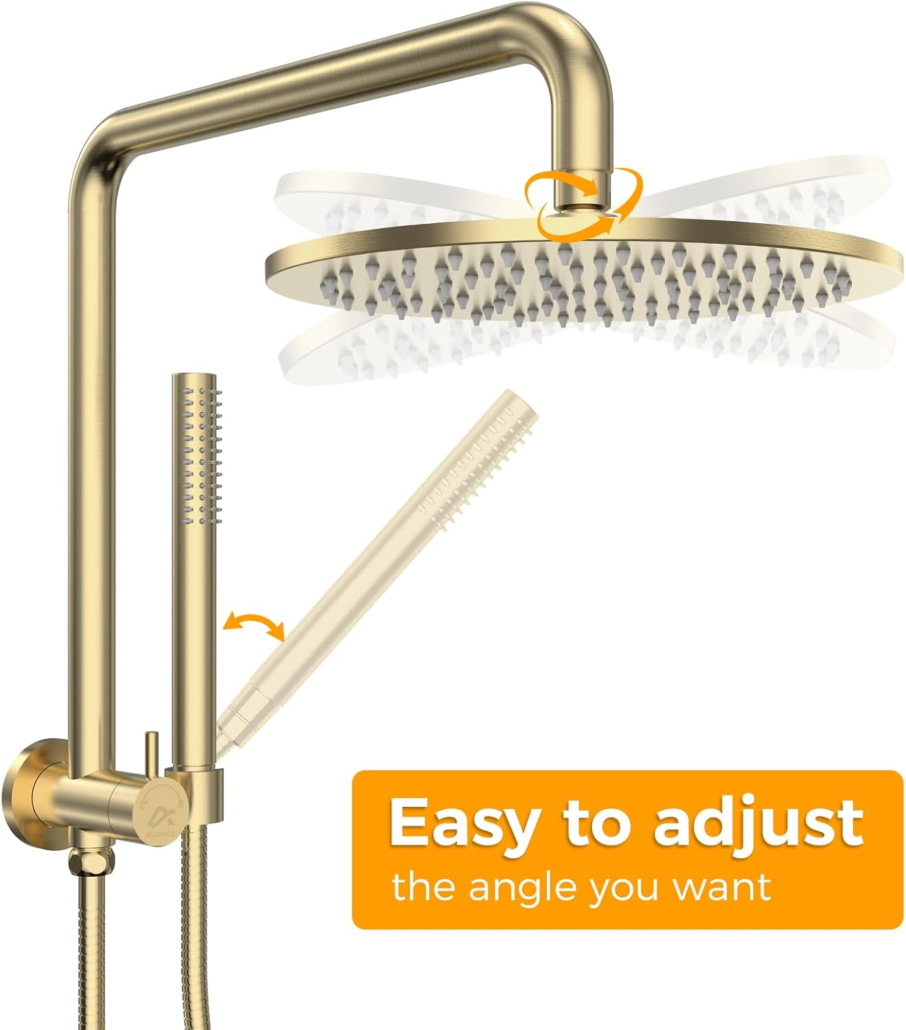 Acumios Luxury 10" Rain Shower Head Set, 2-In-1 Bathroom Shower System with 8Mm Thick Overhead and Stainless Steel Handheld, WELS Certified (Brushed Gold) image number 3