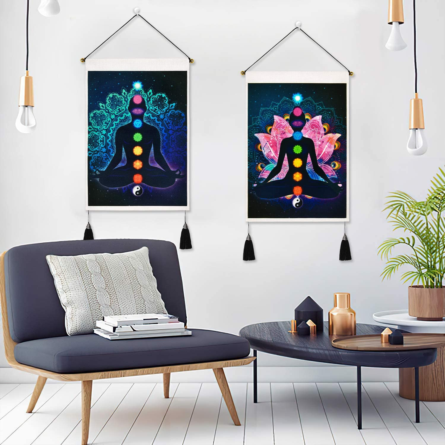 Livole Pack of 2 Chakra Trippy Yoga Meditation Tapestry - Lotus Hippie Wall Hanging for Room (13.8 X 19.7 Inches) image number 3