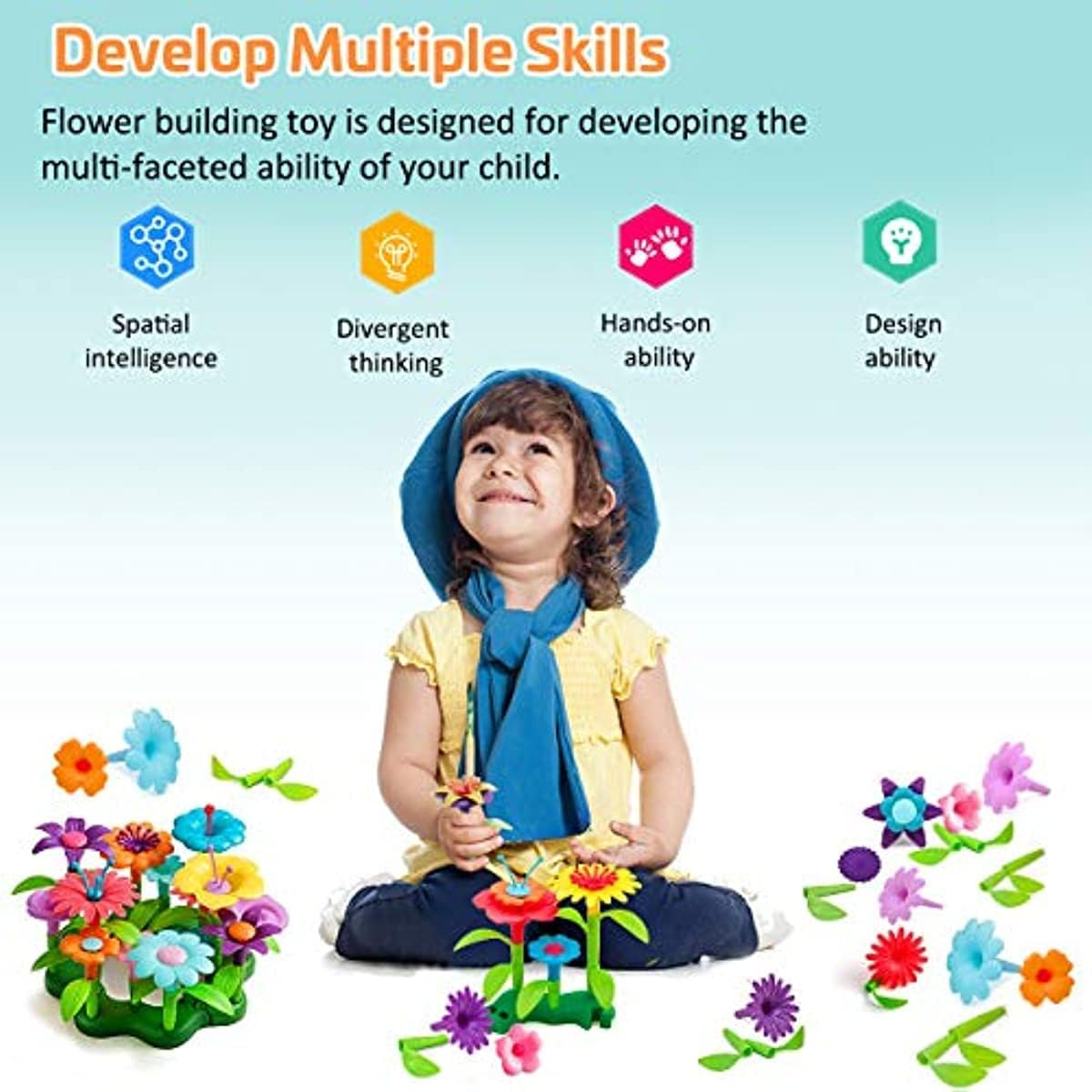 Flower Garden Building Set 98 PCS Arts and Crafts for Girls 11 Colors Birthday Gifts 3-6 Year Old Girls image number 6