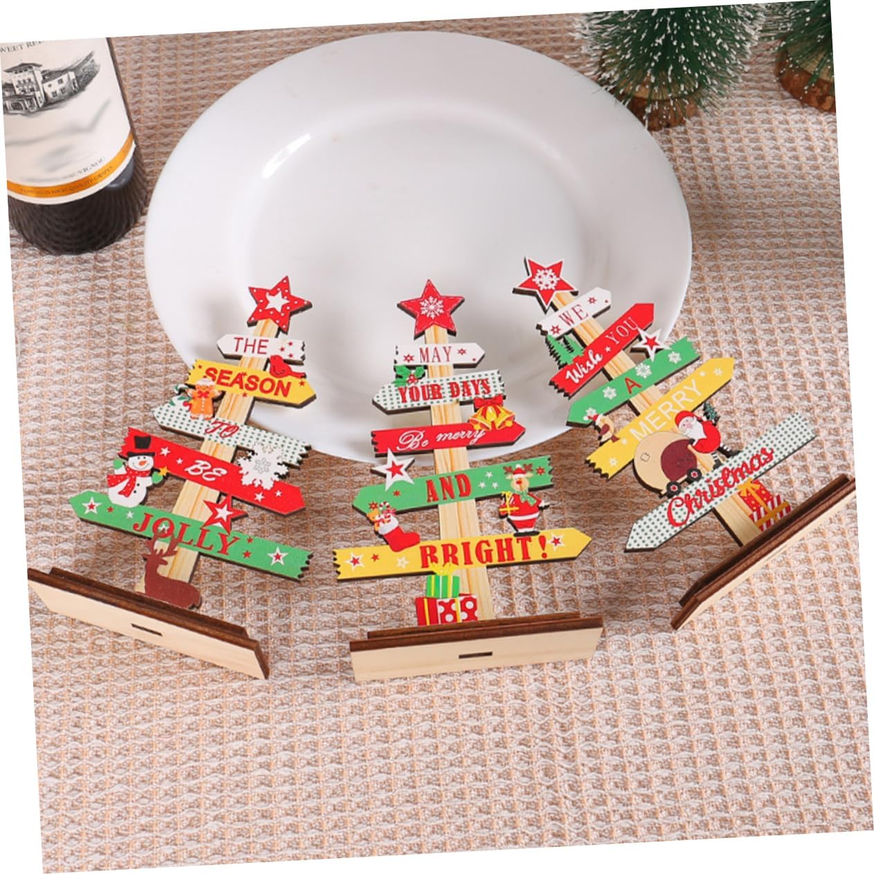 Anneome 3Pcs Wooden Christmas Tree Tabletop Decor Festive Ornament Centerpiece for Holiday Parties and Home Decoration Xmas Atmosphere for Dining and Bar Settings image number 4