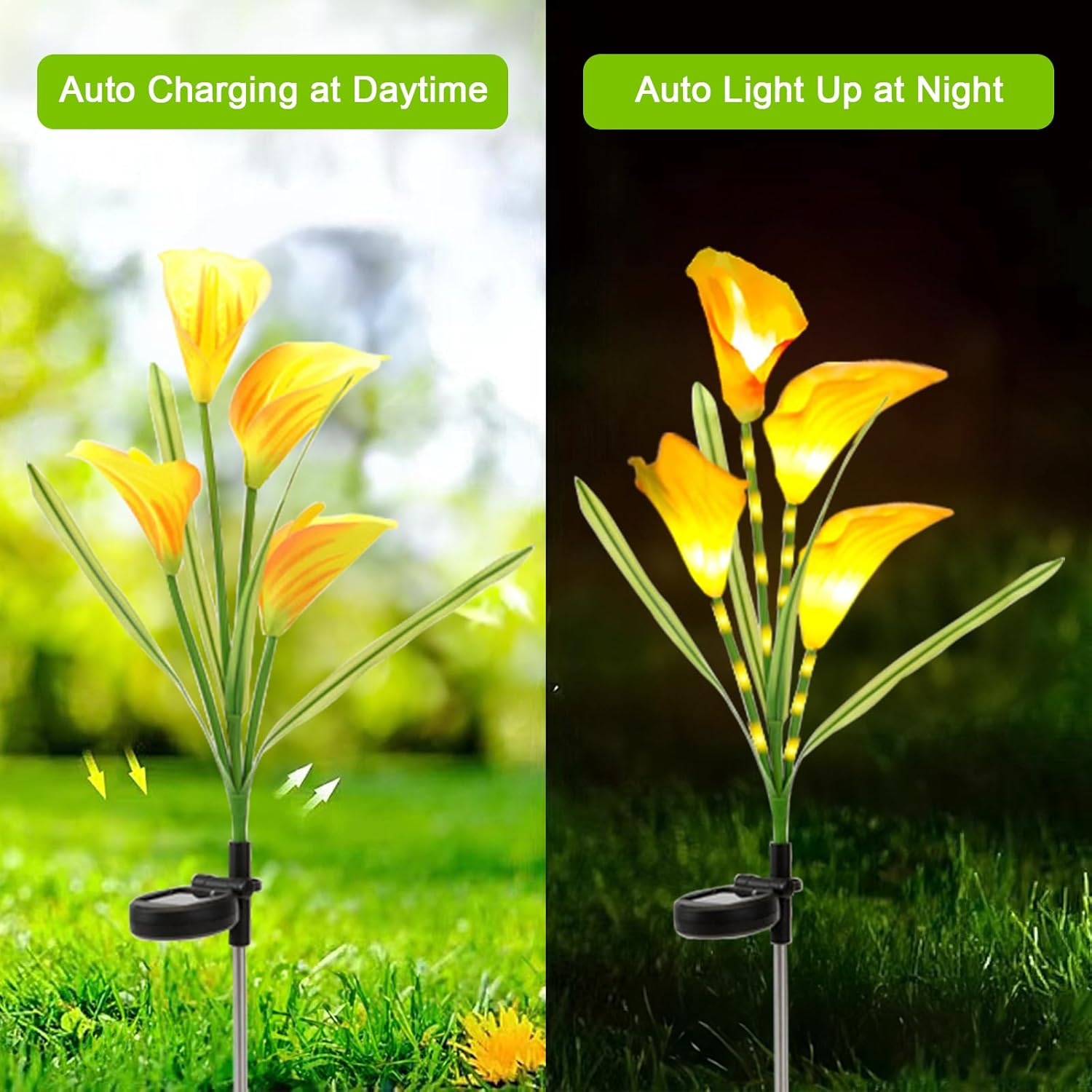 Acxilexy Pack of 2 Solar Garden Lights Outdoor, Calla Lily Flower Light with 32 Leds and 4 Flowers, Waterproof Flower Lantern, Solar Lights for Patio, Lawn, Patio, Christmas Decorations - Calla image number 3