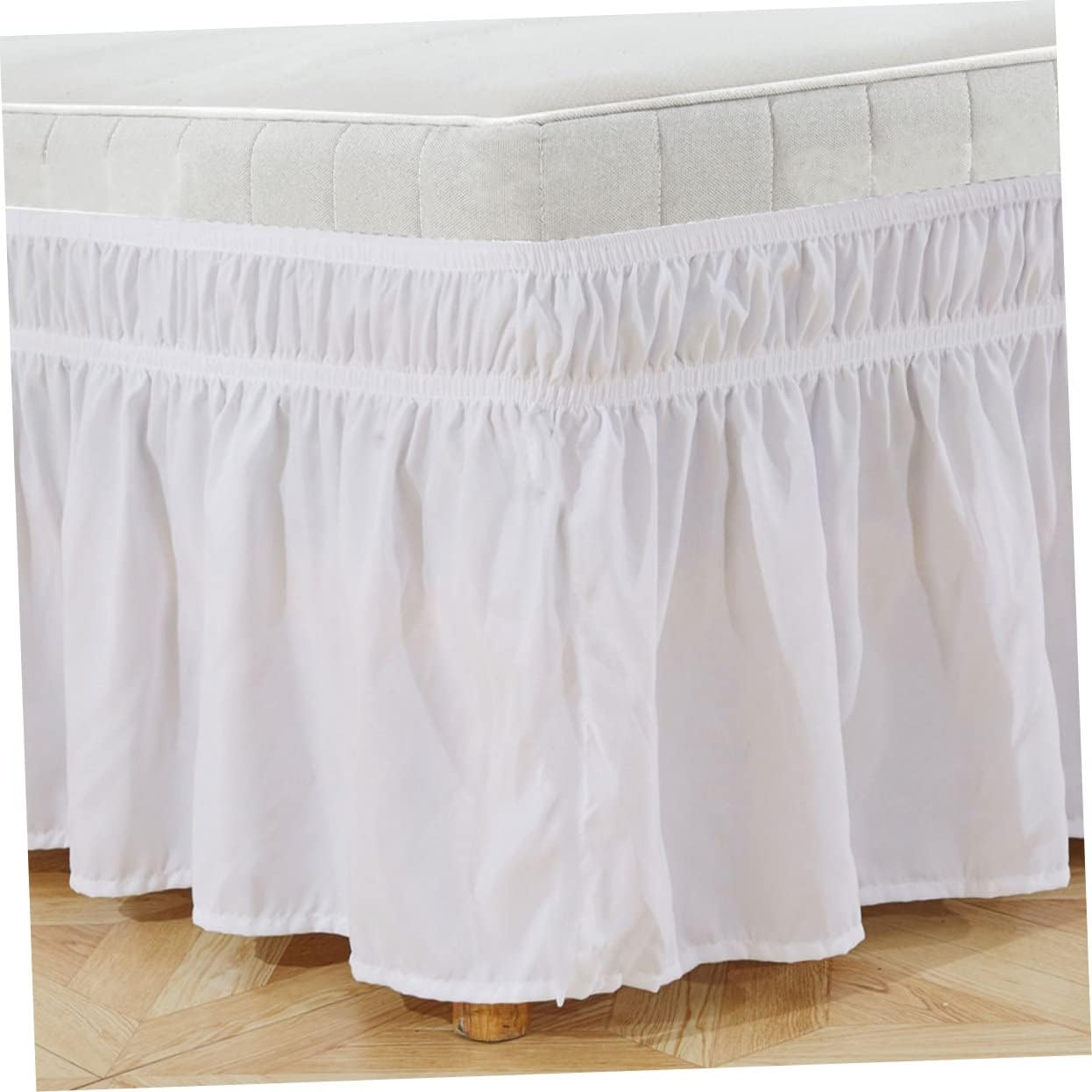 JEWEDECO Solid White Elastic Pleated Design 100% Polyester Fits Queen Size Easy to Install for Bedroom Decor - Pink image number 2