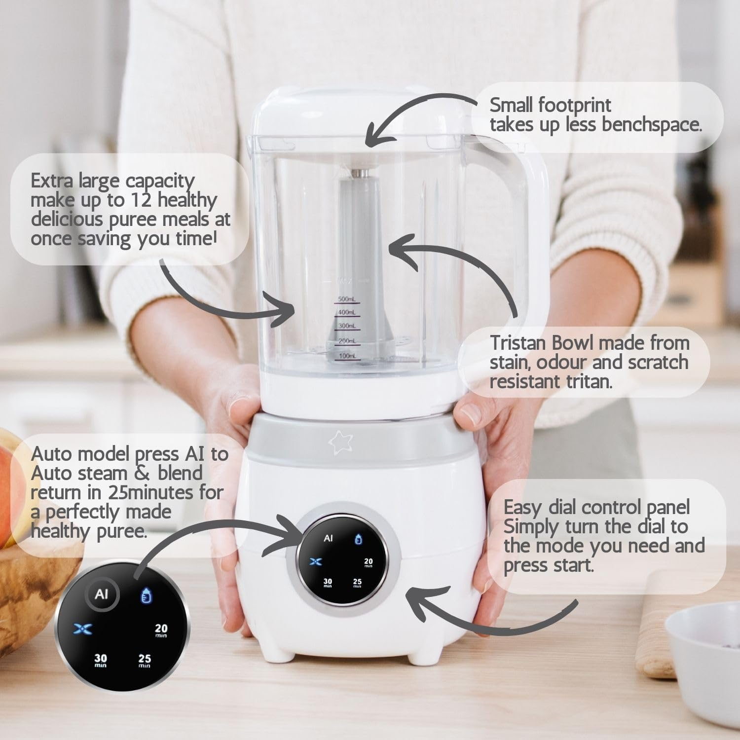 Cherub Baby 4-In1 Automatic Baby Food Maker, Steriliser & Warmer, Puree Maker, Steamer and Blender, Baby Food Processor, Quick Homemade Baby Food image number 5